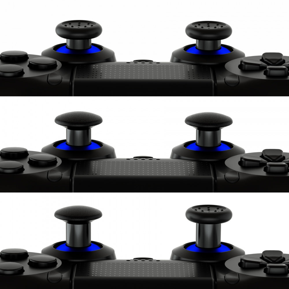 eXtremeRate Retail ThumbsGear Interchangeable Ergonomic Thumbstick for ps4 Slim ps4 Pro ps5 Controller with 3 Height Domed and Concave Grips Adjustable Joystick - Chrome Blue & Black - P4J1107