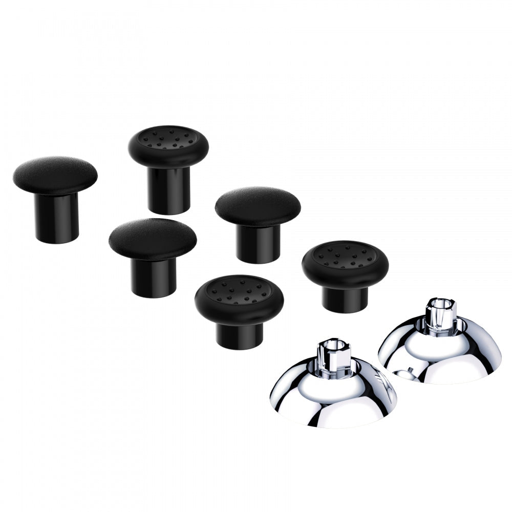 eXtremeRate Retail ThumbsGear Interchangeable Ergonomic Thumbstick for ps4 Slim ps4 Pro Controller with 3 Height Domed and Concave Grips Adjustable Joystick - Chrome Glossy Silver & Black - P4J1109