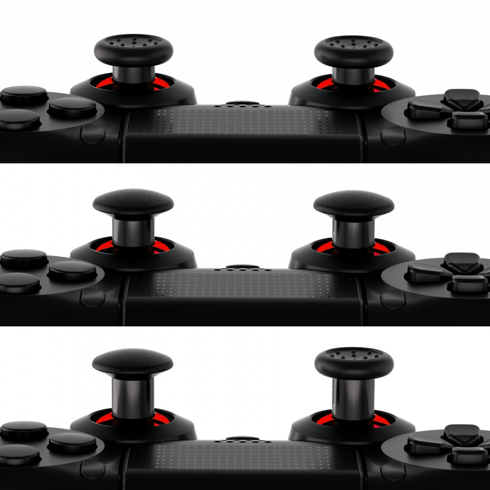 eXtremeRate Retail ThumbsGear Interchangeable Ergonomic Thumbstick for ps4 Slim ps4 Pro Controller with 3 Height Domed and Concave Grips Adjustable Joystick - Chrome Glossy Red & Black - P4J1110