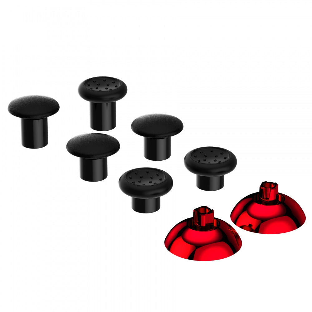 eXtremeRate Retail ThumbsGear Interchangeable Ergonomic Thumbstick for ps4 Slim ps4 Pro Controller with 3 Height Domed and Concave Grips Adjustable Joystick - Chrome Glossy Red & Black - P4J1110