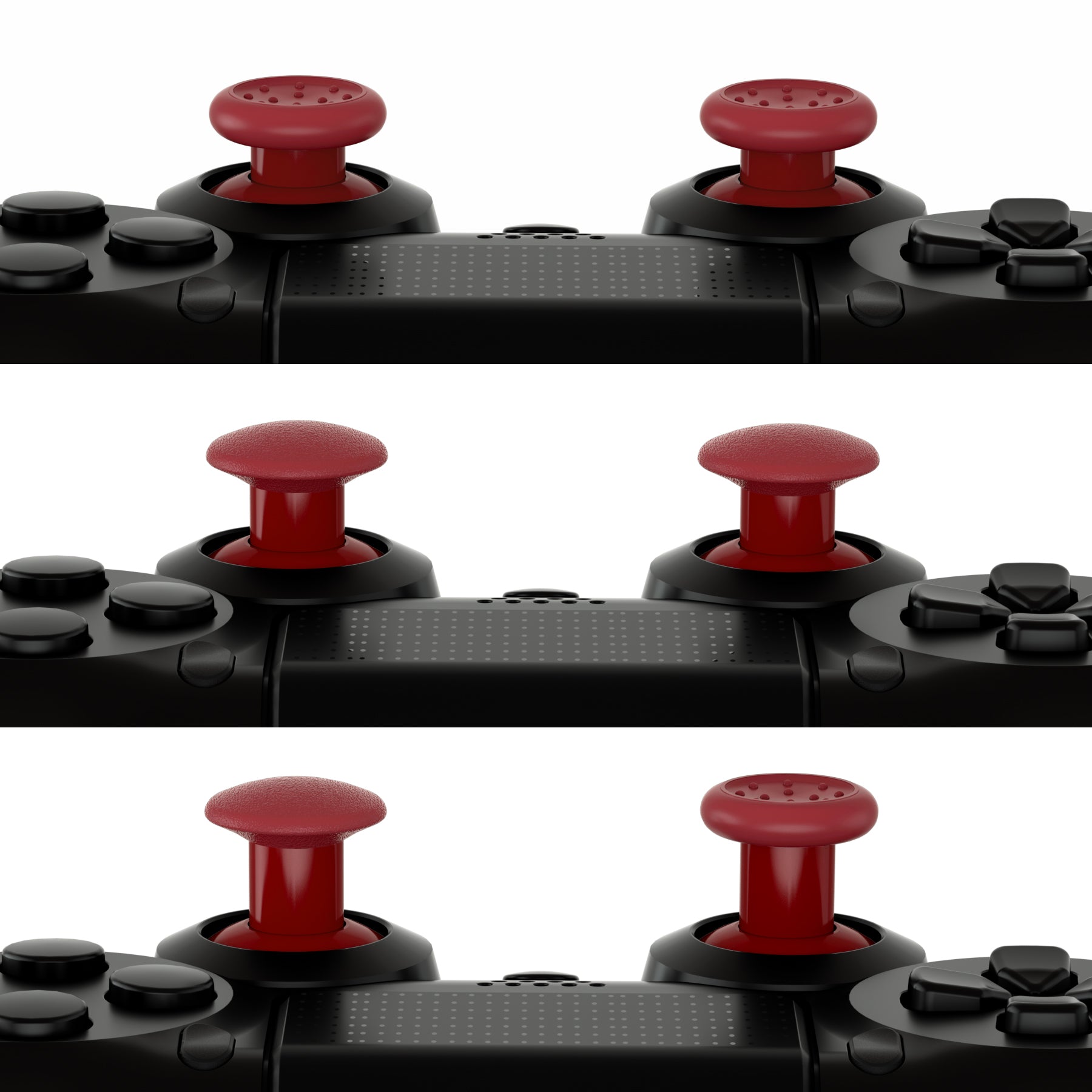 eXtremeRate Retail Carmine Red ThumbsGear Interchangeable Ergonomic Thumbstick for ps5 Controller, for ps4 All Model Controller - 3 Height Domed and Concave Grips Adjustable Joystick - P4J1112