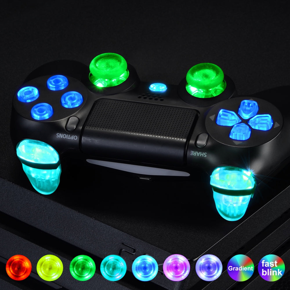 eXtremeRate Retail Multi-Colors Luminated D-pad L1 R1 R2 L2 Trigger Thumbsticks Home Face Buttons DTFS (DTF 2.0) LED Kit for ps4 CUH-ZCT2 Controller - 10 Colors Modes 7 Areas DIY Option Button Control - P4LED01