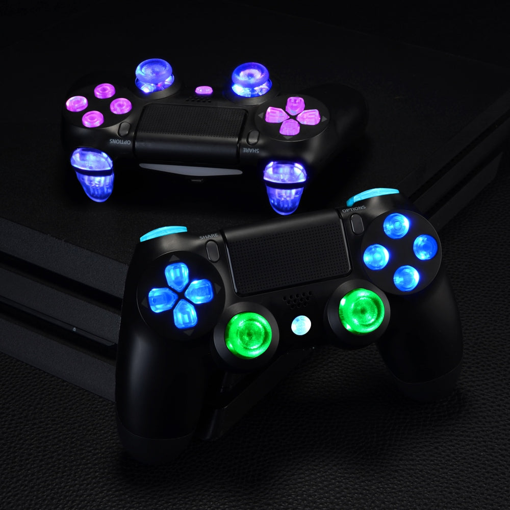 eXtremeRate Retail Multi-Colors Luminated D-pad L1 R1 R2 L2 Trigger Thumbsticks Home Face Buttons DTFS (DTF 2.0) LED Kit for ps4 CUH-ZCT2 Controller - 10 Colors Modes 7 Areas DIY Option Button Control - P4LED01