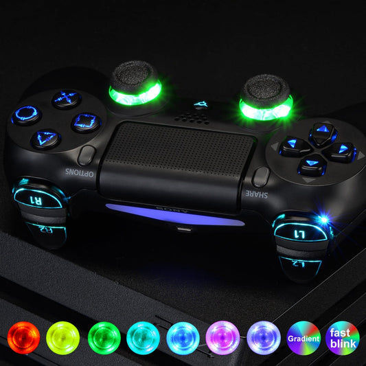 eXtremeRate Retail Multi-Colors Luminated D-pad Thumbstick L1 R1 R2 L2 Home Face Buttons DTFS (DTF 2.0) LED Kit for ps4 CUH-ZCT2 Controller with Classical Symbols Buttons - 10 Colors Modes 7 Areas DIY Option - P4LED02