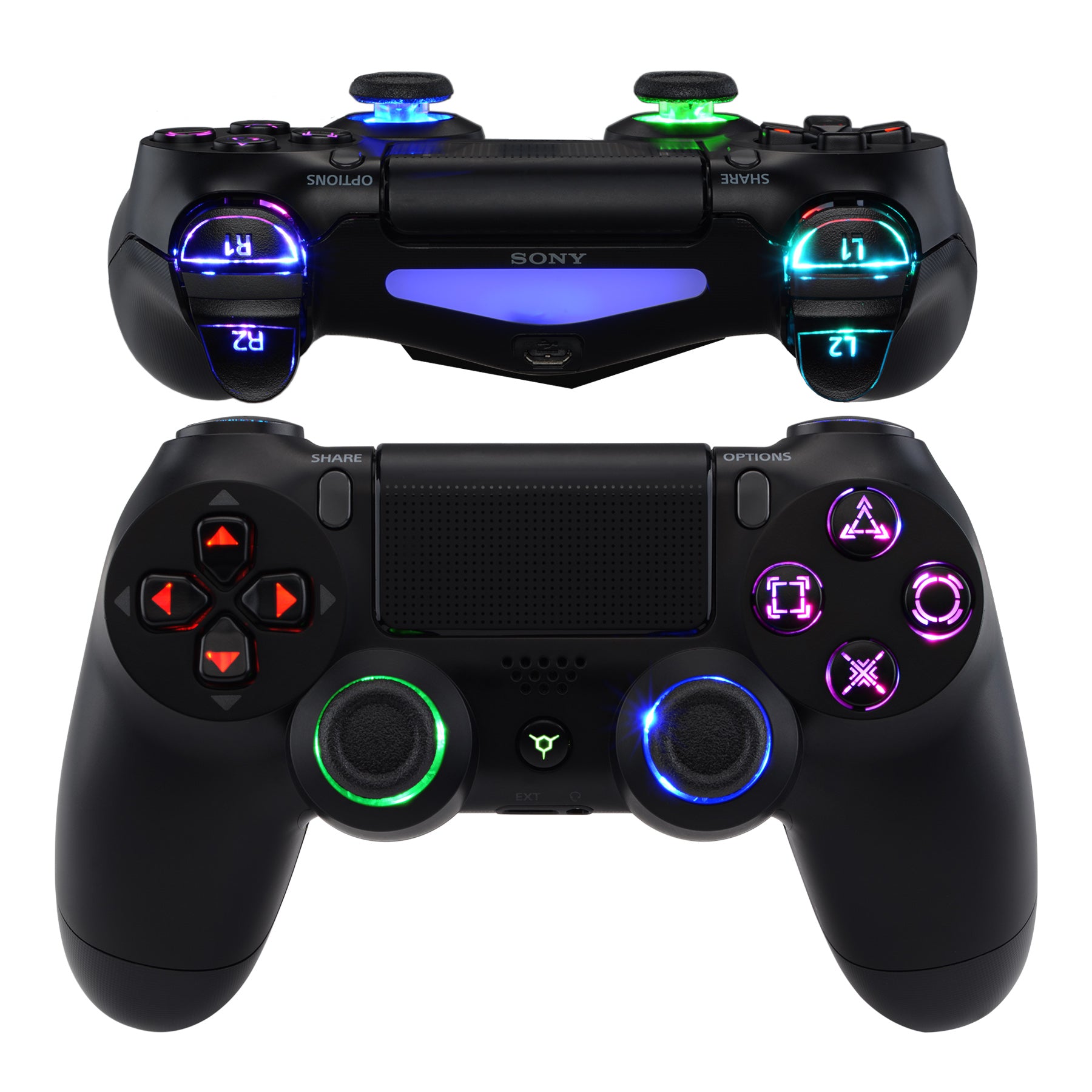 eXtremeRate Multi-Colors Luminated Buttons DTFS LED Kit for PS4 CUH-ZCT2  Controller - Black