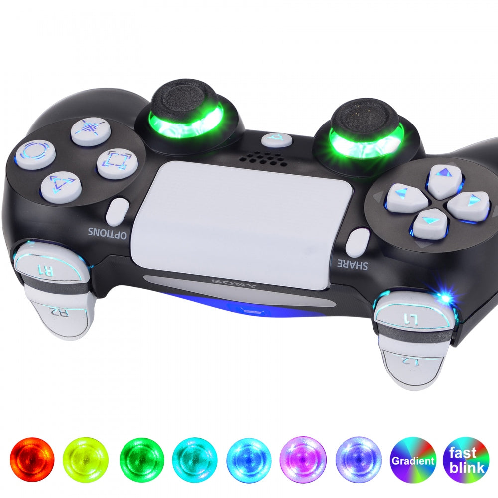 eXtremeRate Retail Multi-Colors Luminated D-pad Thumbstick Trigger Home Face Buttons, White Classical Symbols Button DTFS (DTF 2.0) LED Kit for ps4 Slim ps4 Pro Controller - Controller NOT Included - P4LED07