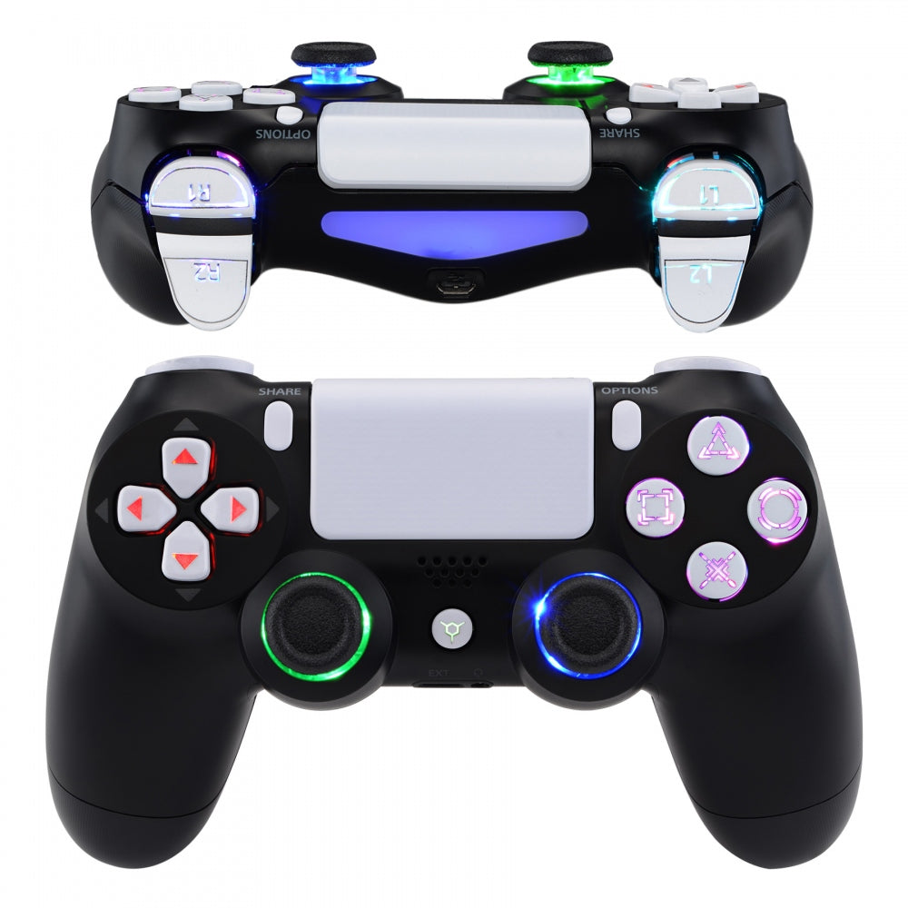 eXtremeRate Retail Multi-Colors Luminated D-pad Thumbstick Trigger Home Face Buttons, White Classical Symbols Button DTFS (DTF 2.0) LED Kit for ps4 Slim ps4 Pro Controller - Controller NOT Included - P4LED07