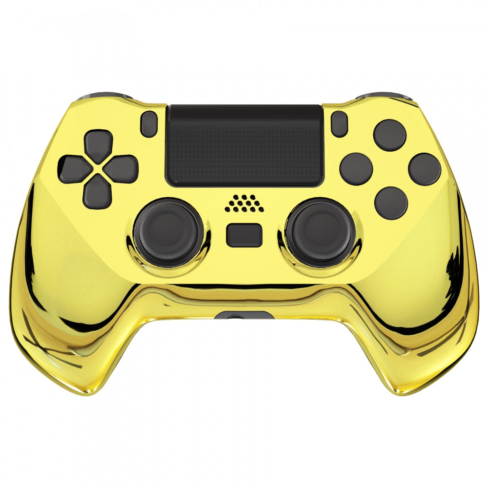 eXtremeRate Retail Chrome Gold DECADE Tournament Controller (DTC) Upgrade Kit for ps4 Controller JDM-040/050/055, Upgrade Board & Ergonomic Shell & Back Buttons & Trigger Stops - Controller NOT Included - P4MG005
