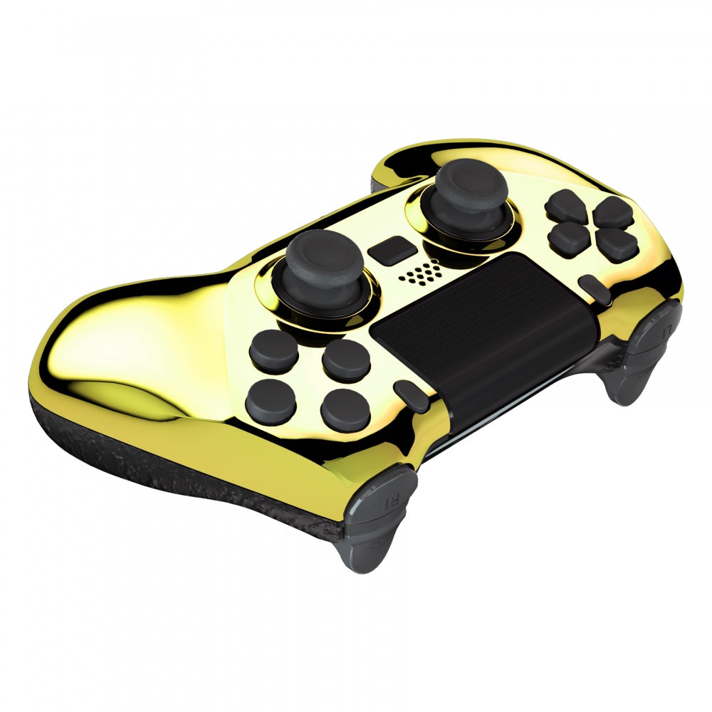 eXtremeRate Retail Chrome Gold DECADE Tournament Controller (DTC) Upgrade Kit for ps4 Controller JDM-040/050/055, Upgrade Board & Ergonomic Shell & Back Buttons & Trigger Stops - Controller NOT Included - P4MG005