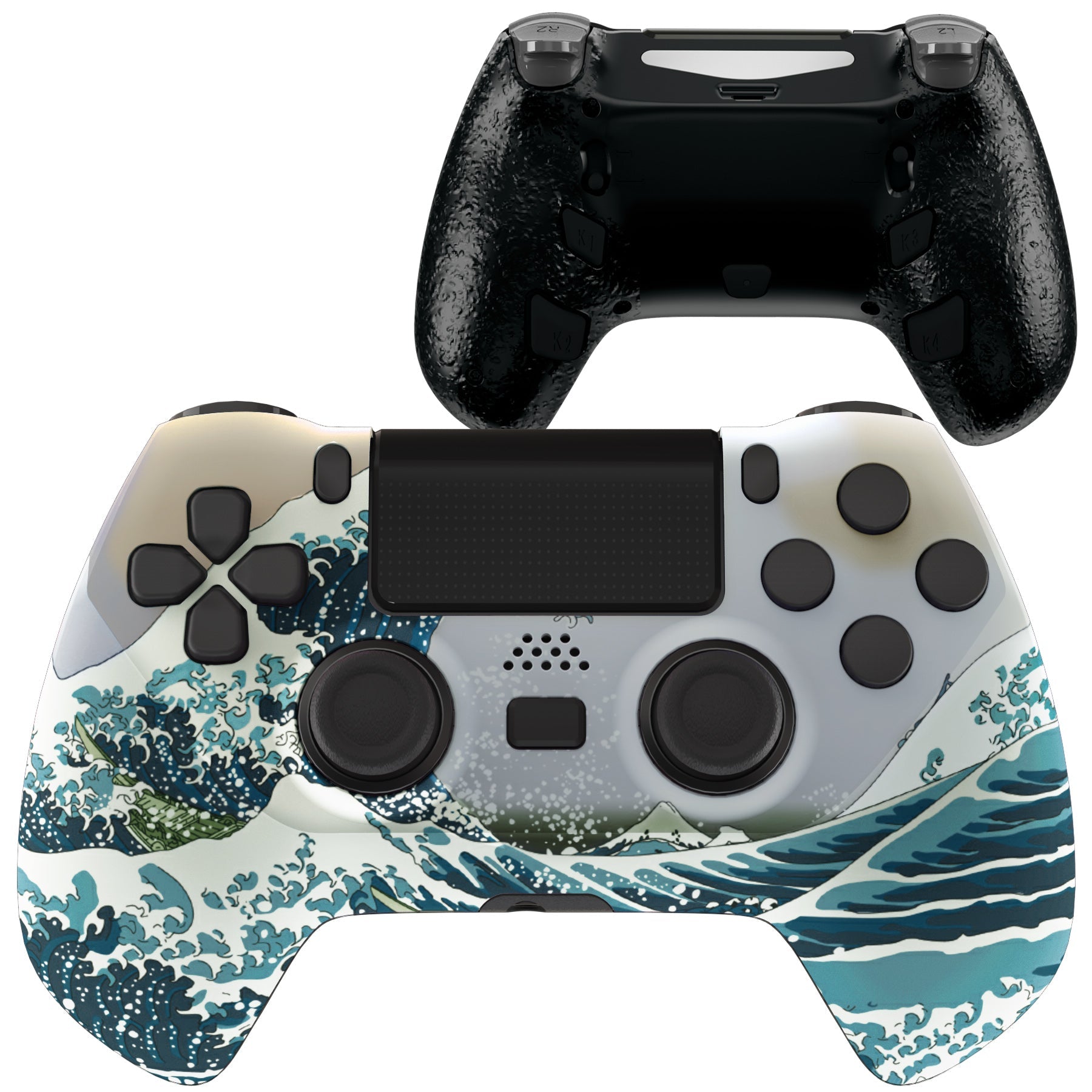 eXtremeRate Retail The Great Wave DECADE Tournament Controller (DTC) Upgrade Kit for ps4 Controller JDM-040/050/055, Upgrade Board & Ergonomic Shell & Back Buttons & Trigger Stops - Controller NOT Included - P4MG007