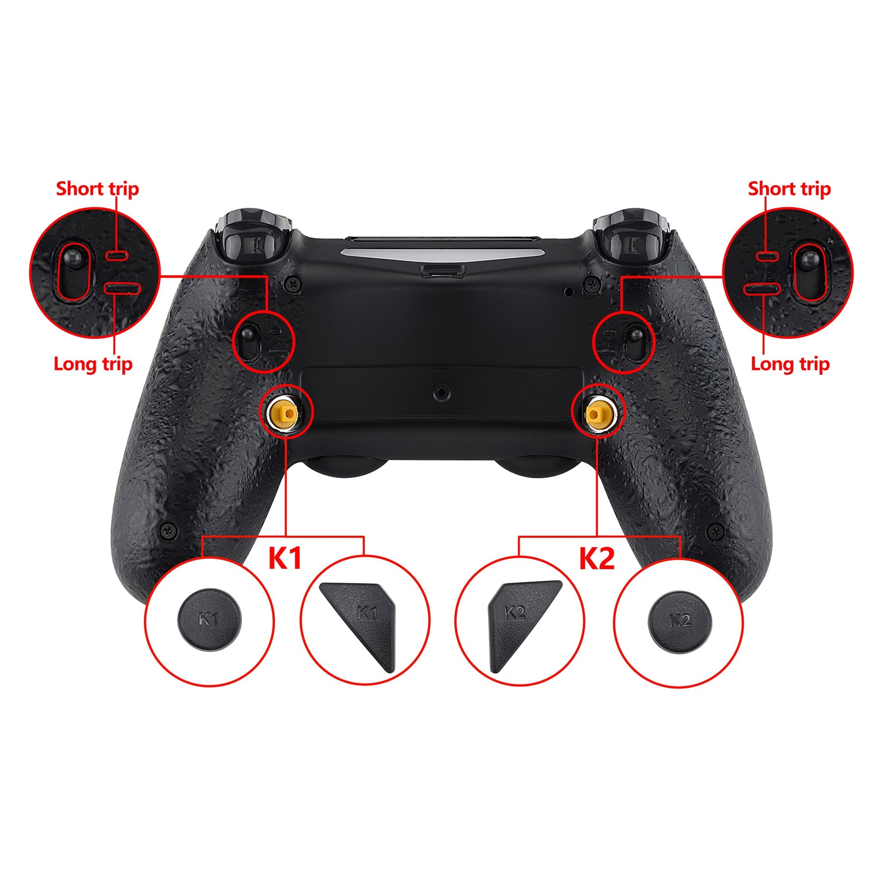 eXtremeRate Dawn 2.0 FlashShot Trigger Stop Remap Kit for PS4 Controller  JDM 040/050/055 - Textured Black