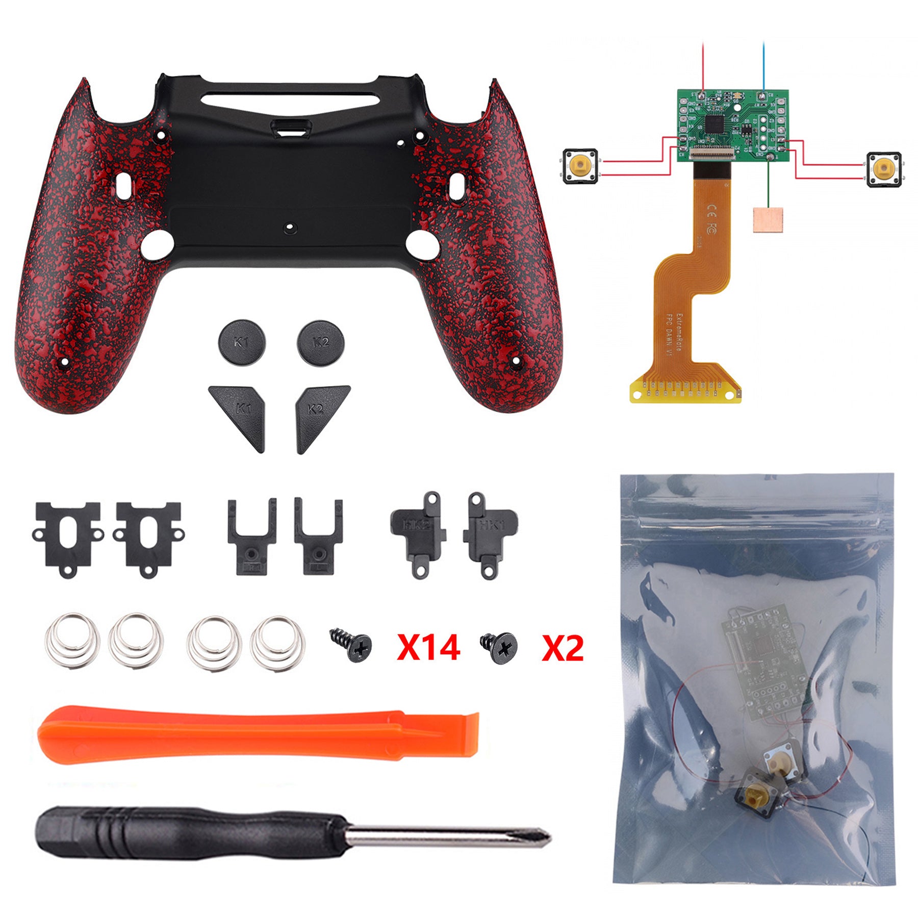 eXtremeRate Dawn 2.0 FlashShot Trigger Stop Remap Kit for PS4 Controller  JDM 040/050/055 - Textured Red