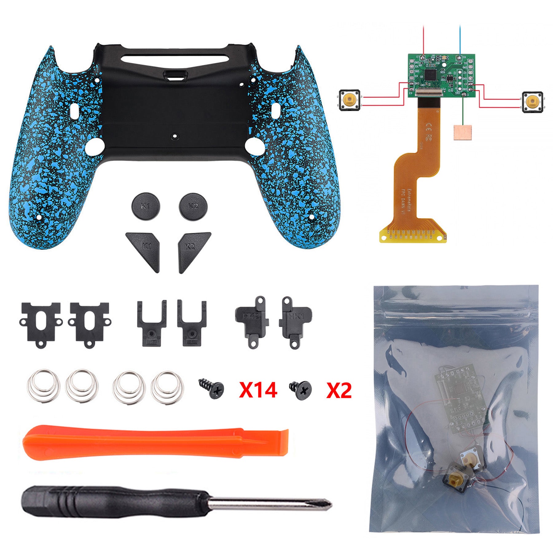 eXtremeRate Dawn 2.0 FlashShot Trigger Stop Remap Kit for PS4 Controller  JDM 040/050/055 - Textured Blue