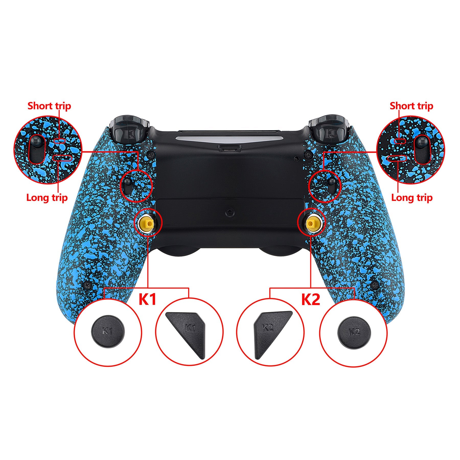 eXtremeRate Dawn 2.0 FlashShot Trigger Stop Remap Kit for PS4 Controller  JDM 040/050/055 - Textured Blue