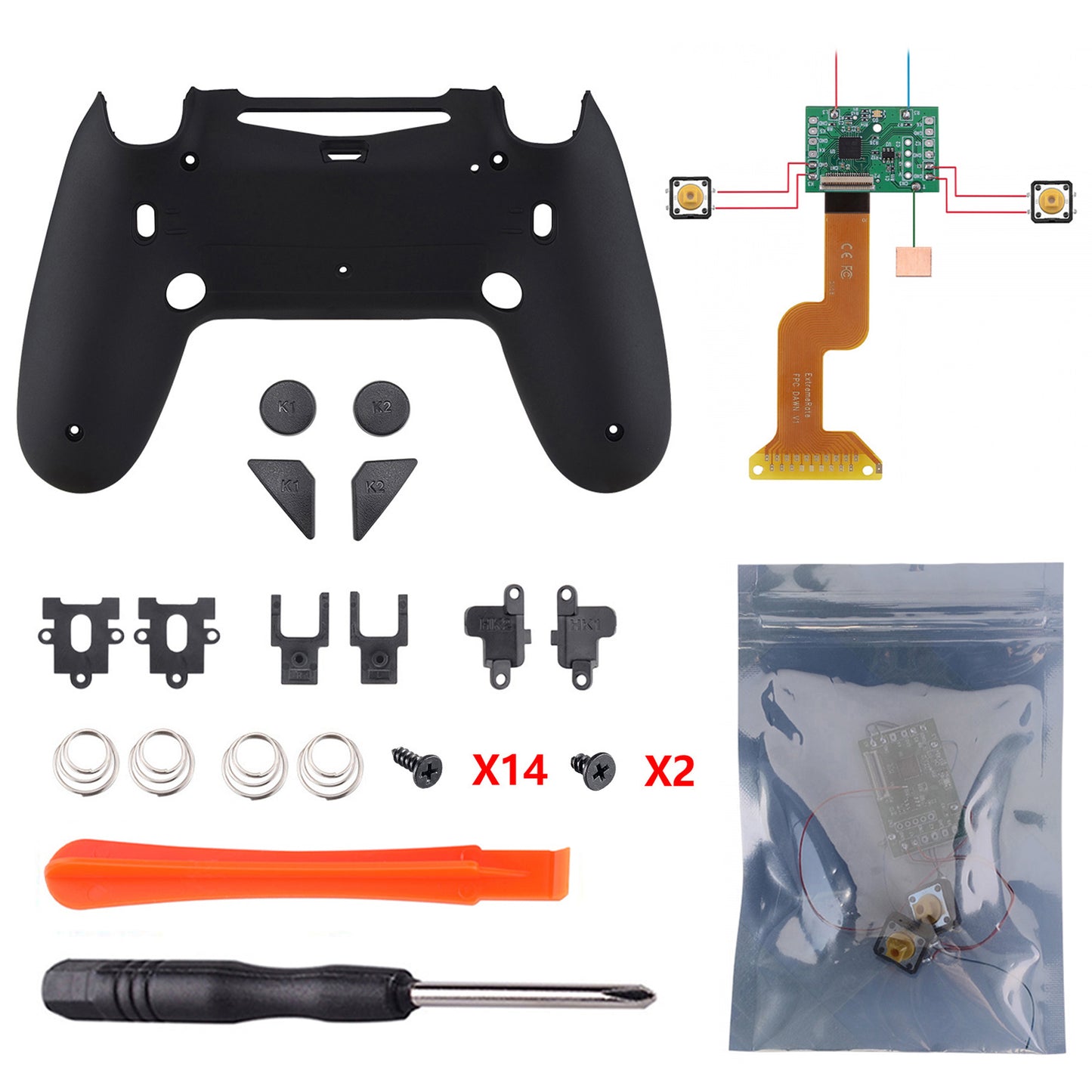 eXtremeRate Retail Soft Touch Black Dawn 2.0 FlashShot Trigger Stop Remap Kit for ps4 CUH-ZCT2 Controller, Part & Back Shell & 2 Back Buttons & 2 Trigger Lock for ps4 Controller JDM 040/050/055 - P4QS008