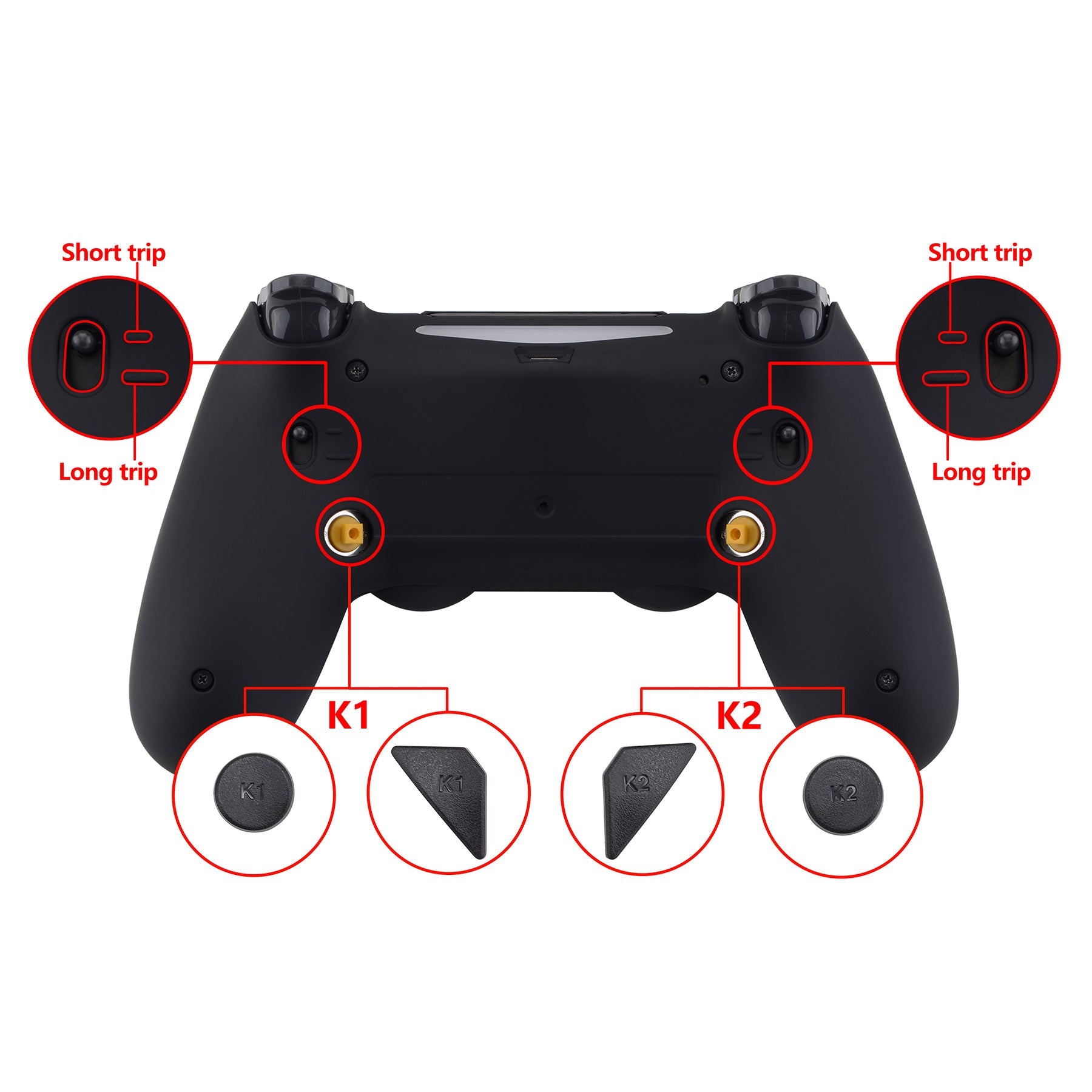 eXtremeRate Dawn 2.0 FlashShot Trigger Stop Remap Kit for PS4 Controller  JDM 040/050/055 - Black