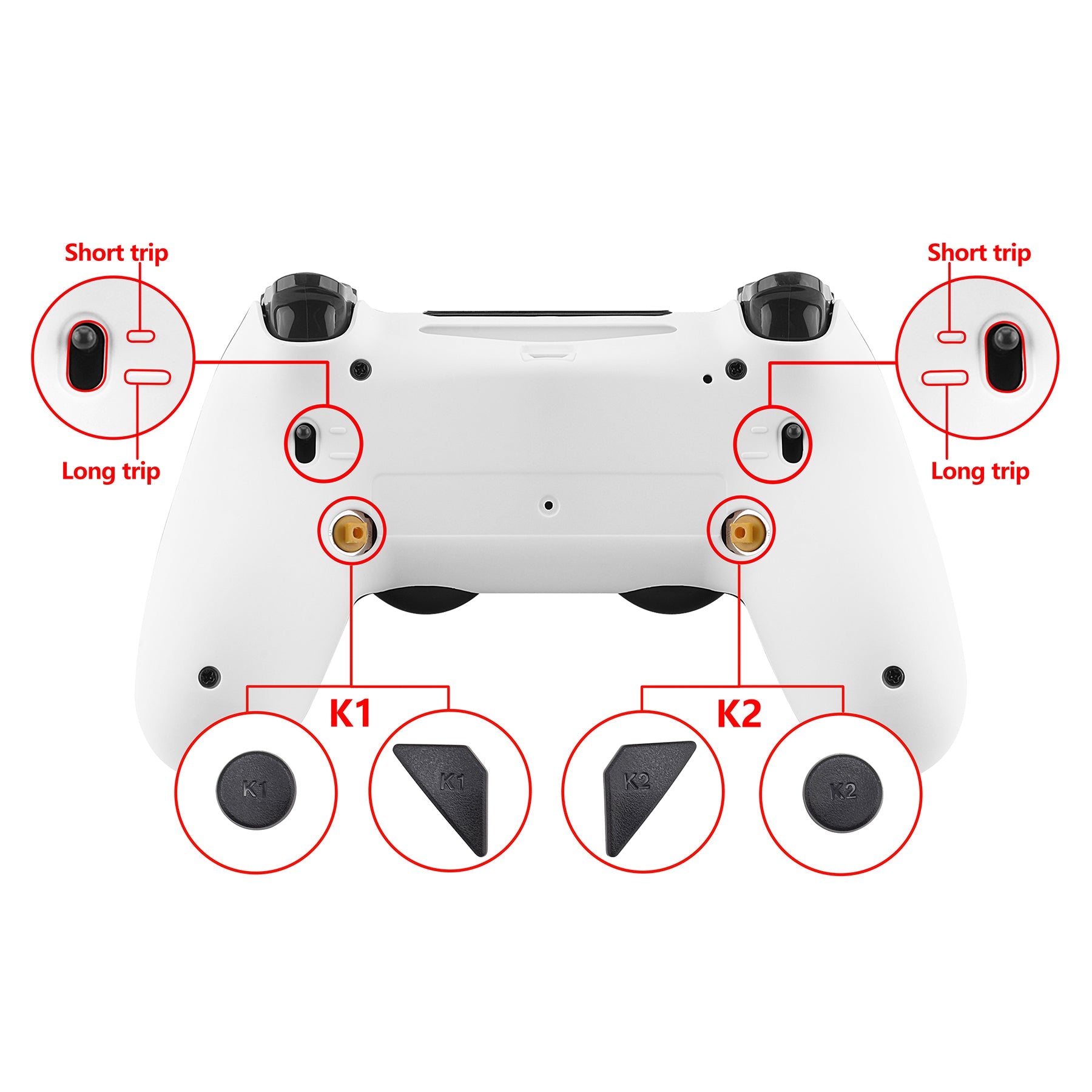 eXtremeRate Retail Soft Touch White Dawn 2.0 FlashShot Trigger Stop Remap Kit for ps4 CUH-ZCT2 Controller, Part & Back Shell & 2 Back Buttons & 2 Trigger Lock for ps4 Controller JDM 040/050/055 - P4QS009