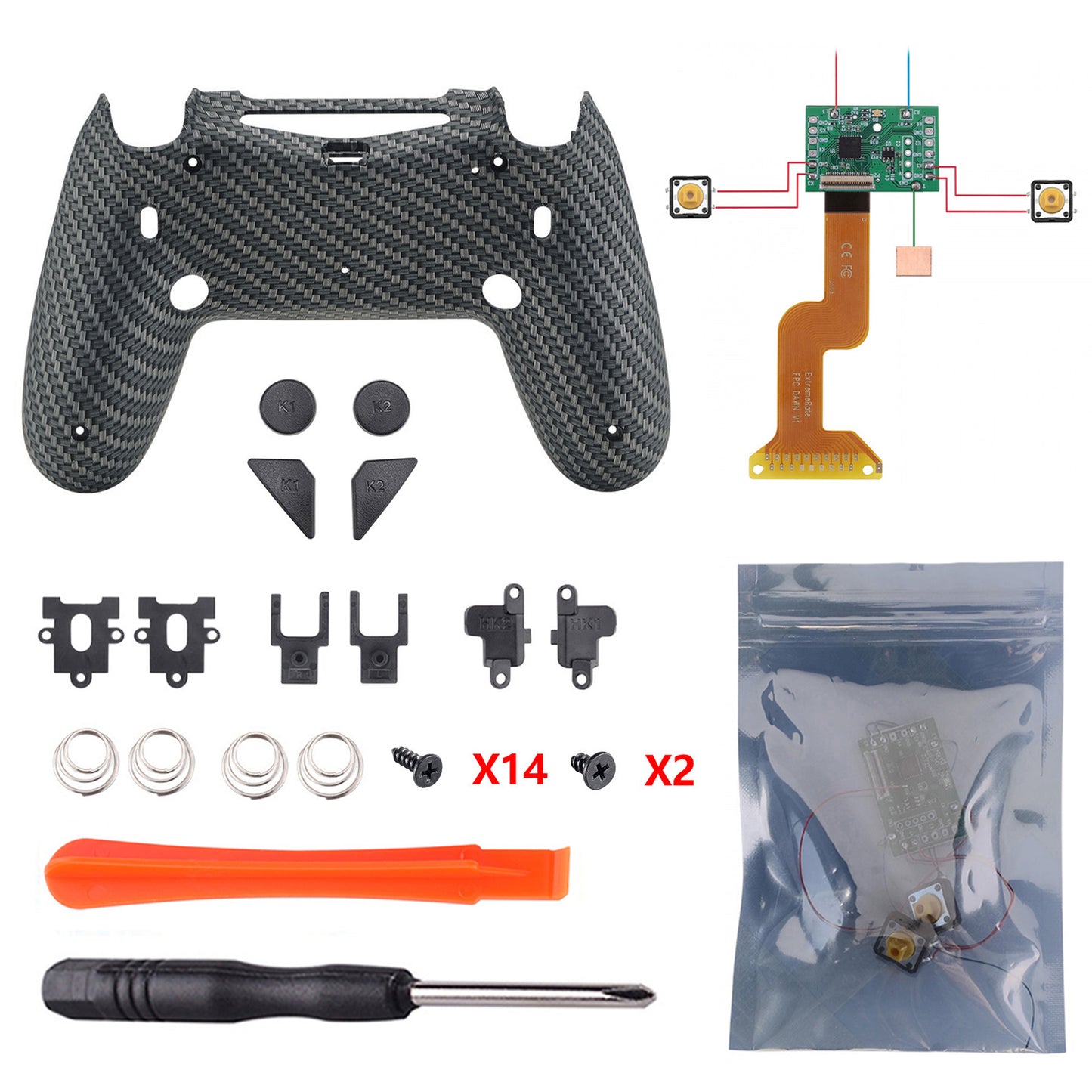 eXtremeRate Buttons & Stop Board Remap Back JDM Trigger Kit Shell – 2.0 for Lock ps4 Upgrade Fiber PS4 Trigger for & CUH-ZCT2 Controller, & Back Dawn 040/050/055 Controller FlashShot Carbon Redesigned