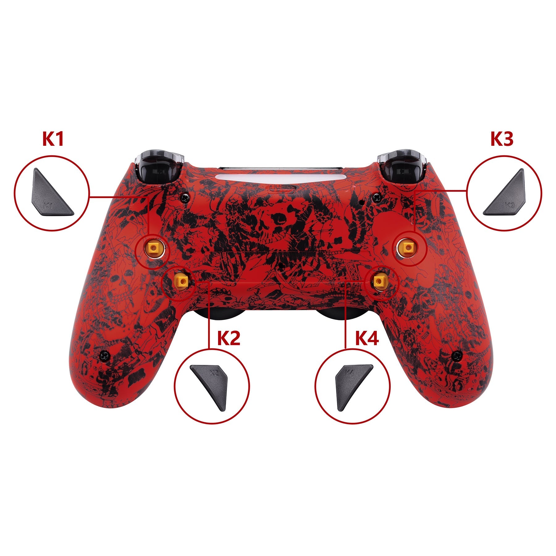 eXtremeRate Retail Demons and Monsters Patterned Dawn Remappable Remap Kit with Redesigned Back Shell & 4 Back Buttons for ps4 Controller JDM 040/050/055 - P4RM002