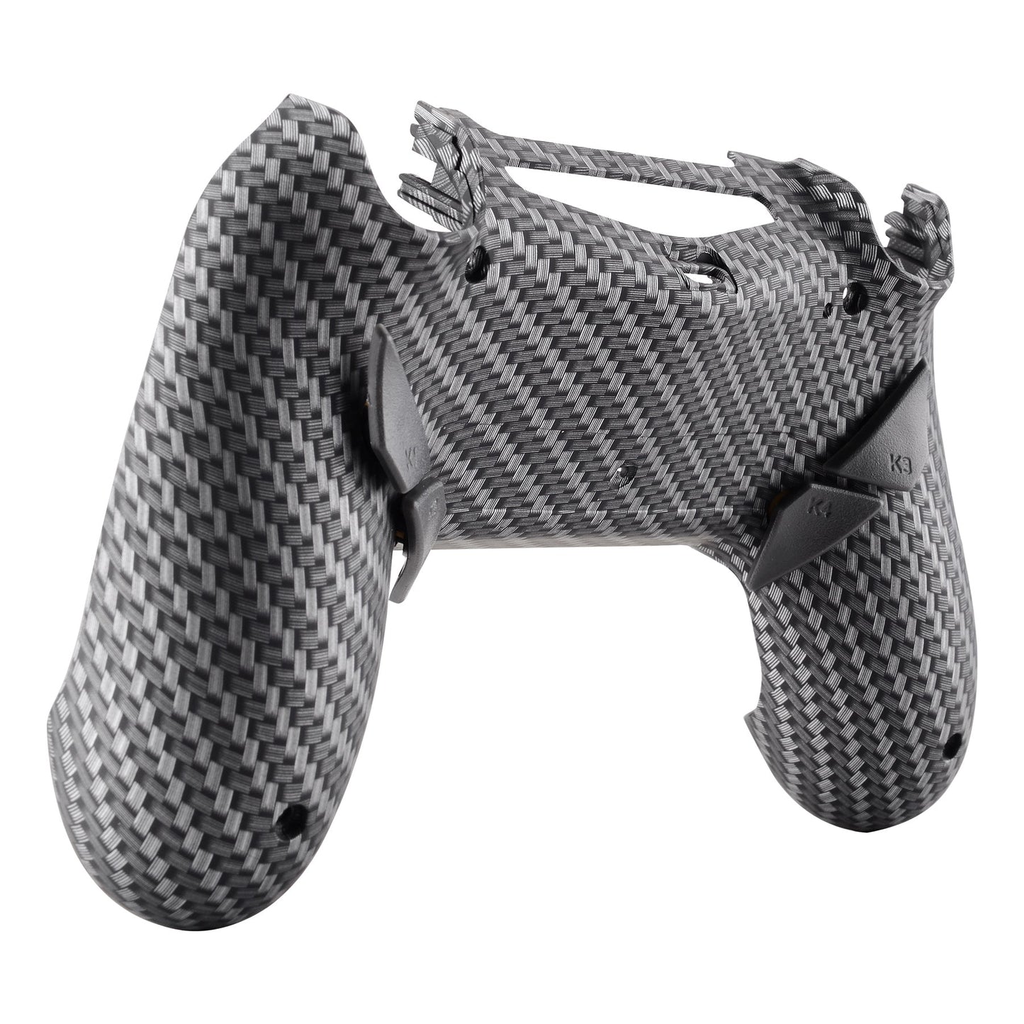 eXtremeRate Retail Black Silver Carbon Fiber Patterned Dawn Remappable Remap Kit with Redesigned Back Shell & 4 Back Buttons for ps4 Controller JDM 040/050/055 - P4RM003