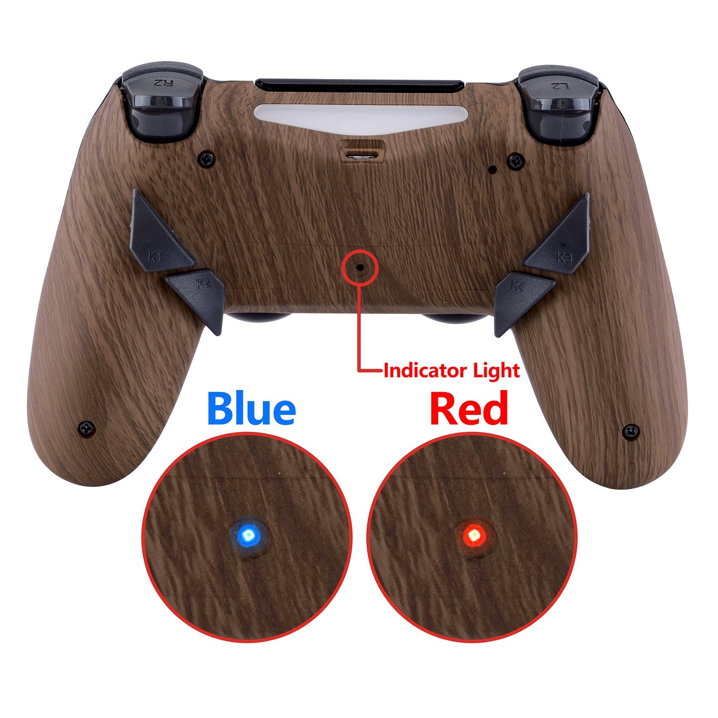 eXtremeRate Retail Wood Grain Patterned Dawn Remappable Remap Kit with Redesigned Back Shell & 4 Back Buttons for ps4 Controller JDM 040/050/055 - P4RM004