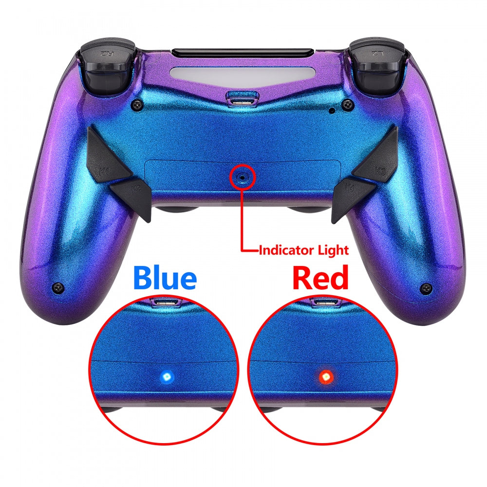 eXtremeRate Retail Chameleon Purple Blue Dawn Remappable Remap Kit with Redesigned Back Shell & 4 Back Buttons for ps4 Controller JDM 040/050/055 - P4RM012