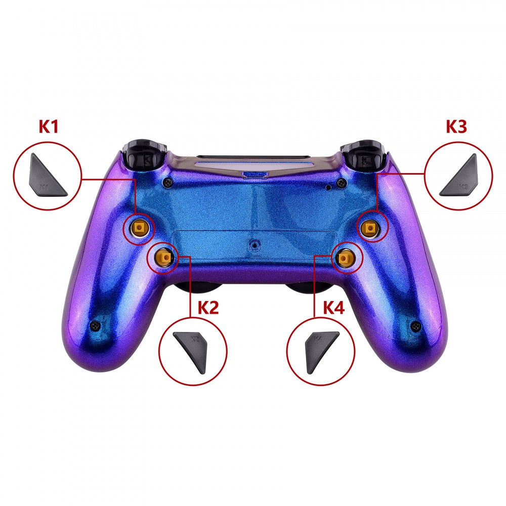 eXtremeRate Retail Chameleon Purple Blue Dawn Remappable Remap Kit with Redesigned Back Shell & 4 Back Buttons for ps4 Controller JDM 040/050/055 - P4RM012
