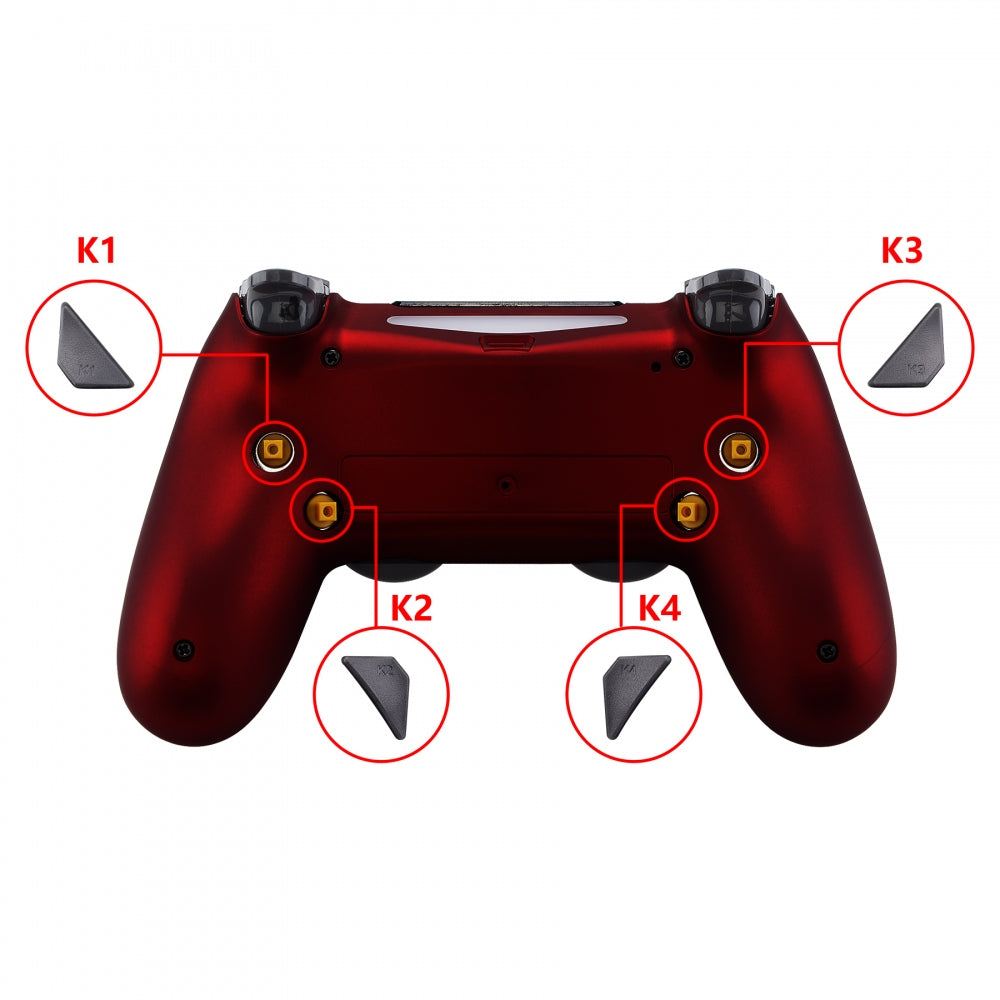 eXtremeRate Retail Soft Touch Red Remappable Remap Kit with Redesigned Back Shell & 4 Back Buttons for ps4 Controller JDM 040/050/055 - P4RM014