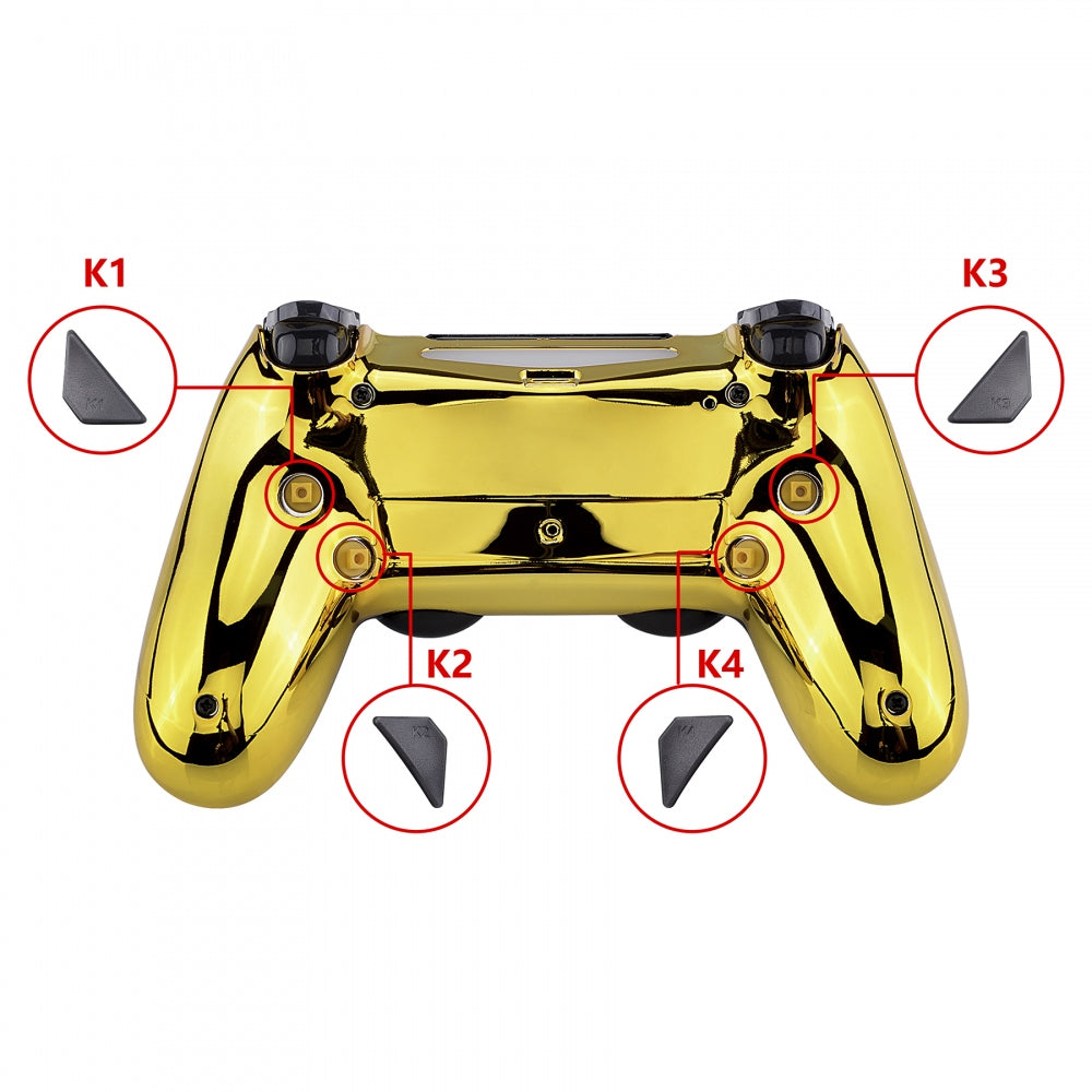 eXtremeRate Dawn Remappable Remap Kit with Redesigned Back Shell & 4 Back  Buttons for PS4 Controller JDM 040/050/055 - Chrome Gold