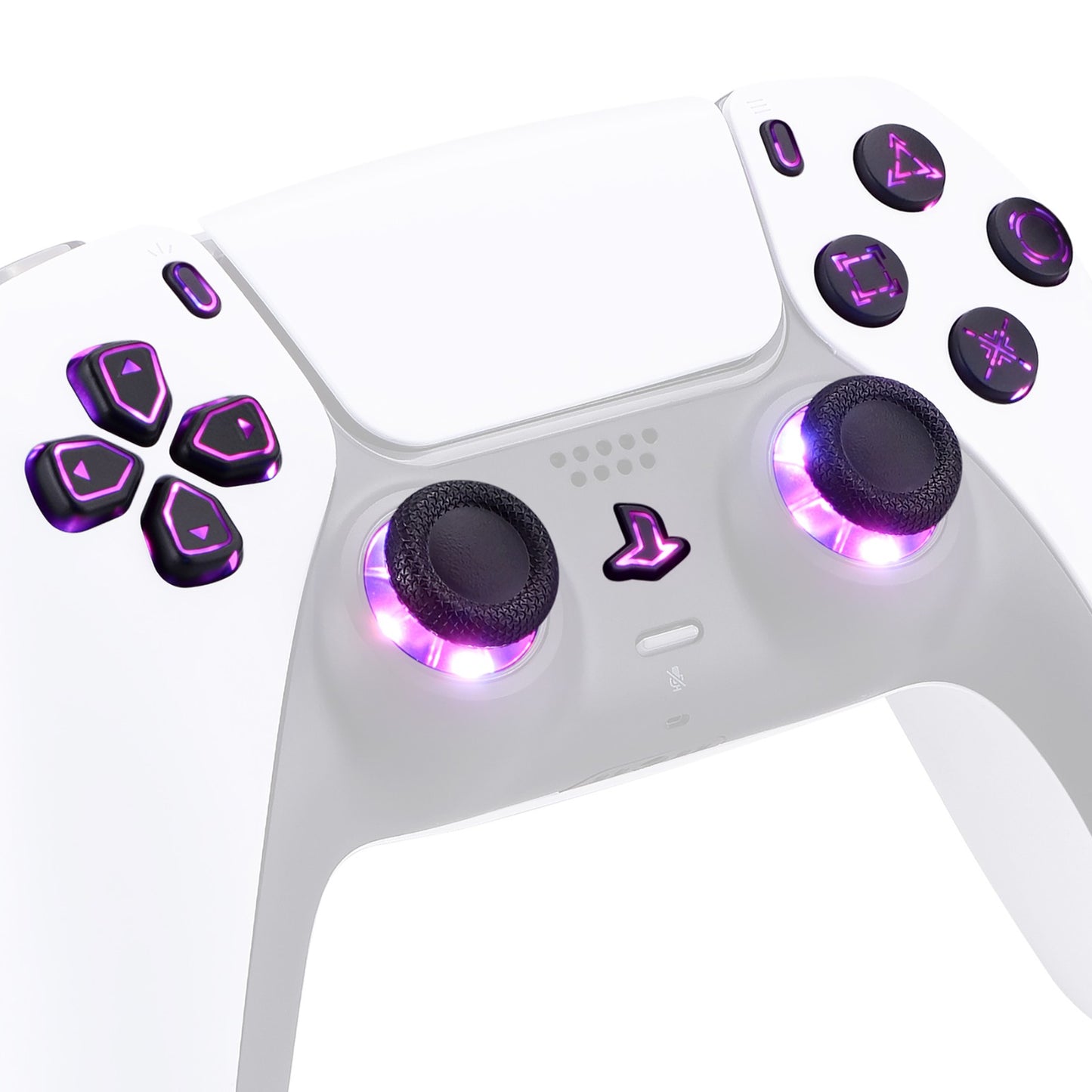 eXtremeRate Retail Multi-Colors Luminated Dpad Thumbstick Share Home Face Buttons for PS5 Controller, Black Classical Symbols Buttons DTF V3 LED Kit for PS5 Controller - Controller NOT Included - PFLED02G2