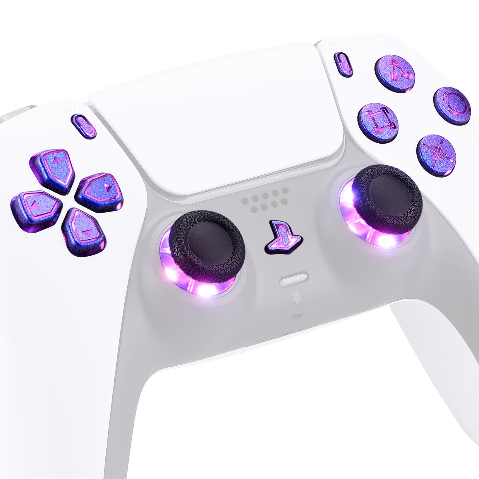 eXtremeRate Retail Multi-Colors Luminated Dpad Thumbstick Share Home Face Buttons for PS5 Controller, Chameleon Purple Blue Classical Symbols Buttons DTF V3 LED Kit for PS5 Controller - Controller NOT Included - PFLED04G2