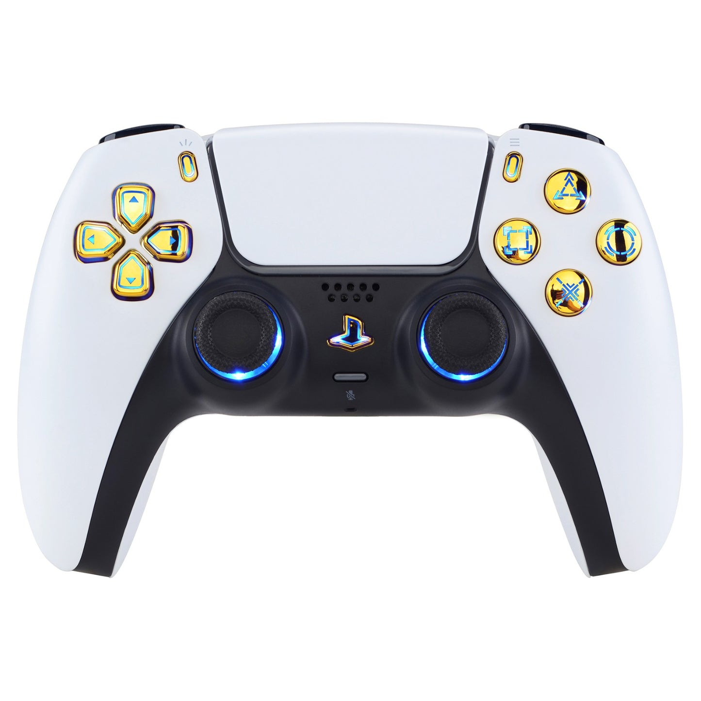 eXtremeRate Retail Multi-Colors Luminated Dpad Thumbstick Share Home Face Buttons for PS5 Controller, Chrome Gold Classical Symbols Buttons DTF V3 LED Kit for PS5 Controller - Controller NOT Included - PFLED07G2