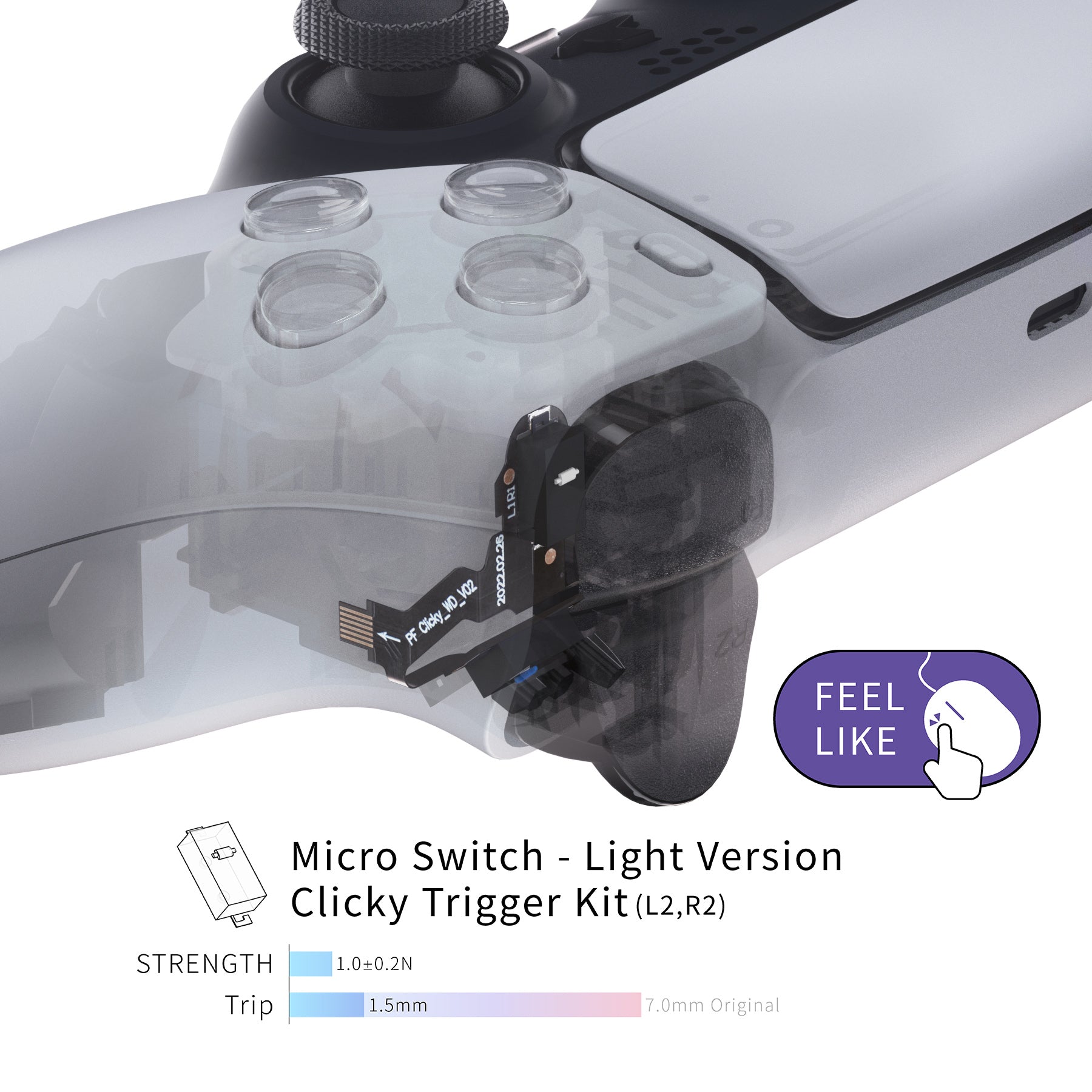 eXtremeRate Retail eXtremeRate Micro Switch - Light Version Clicky Hair Trigger Kit for PS5 Controller Shoulder Buttons, Ergonomic Micro Switch Bumper Trigger Buttons Mouse Click for PS5 Controller BDM-010 & BDM-020 - PFMD008