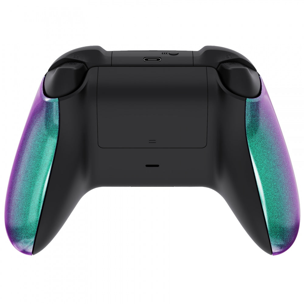 eXtremeRate Retail Chameleon Green Purple Back Panels, Comfortable Non-Slip Side Rails Handles, Game Improvement Replacement Parts for Xbox Series X/S Controller - Controller NOT Included - PX3P302