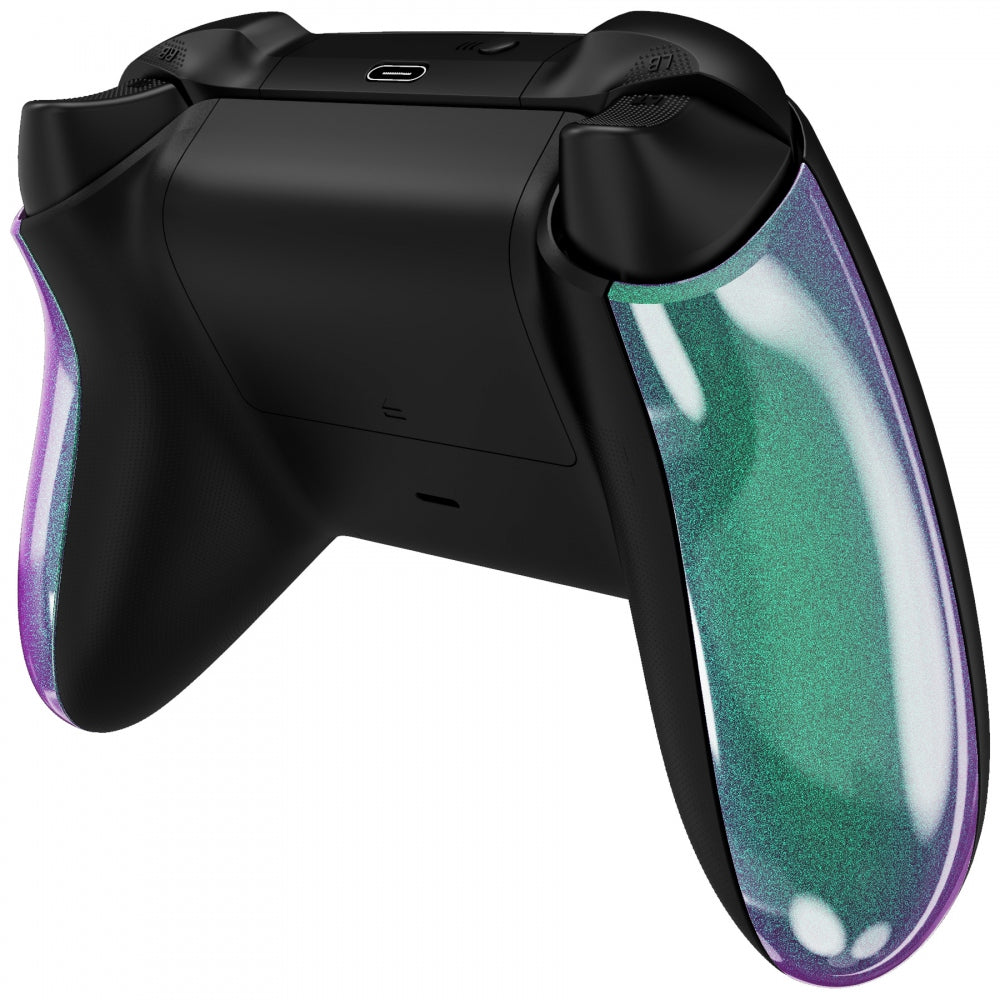 eXtremeRate Retail Chameleon Green Purple Back Panels, Comfortable Non-Slip Side Rails Handles, Game Improvement Replacement Parts for Xbox Series X/S Controller - Controller NOT Included - PX3P302