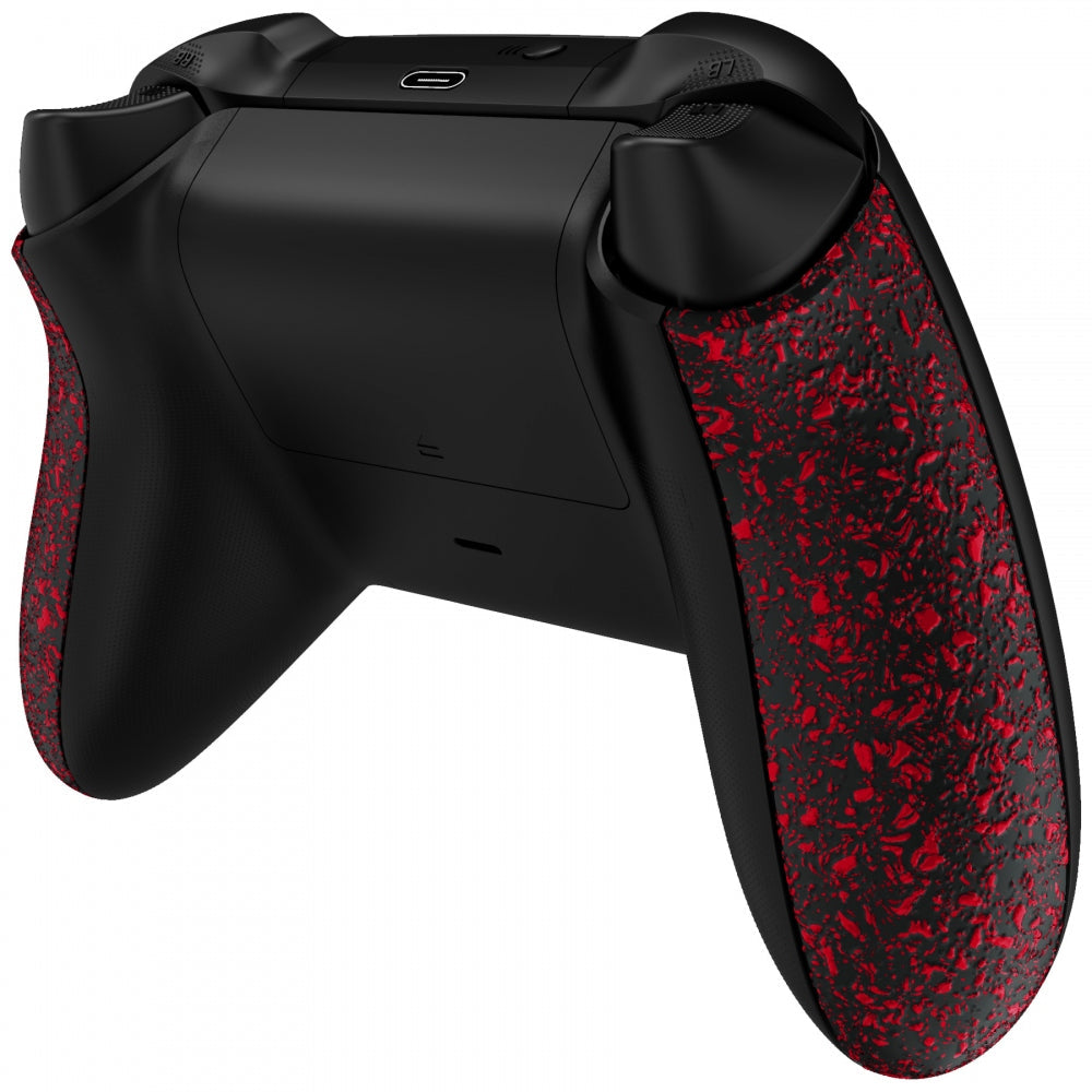eXtremeRate Retail Textured Red Back Panels, Comfortable Non-Slip Side Rails, 3D Splashing Handles, Game Improvement Replacement Parts for Xbox Series X/S Controller - Controller NOT Included - PX3P342