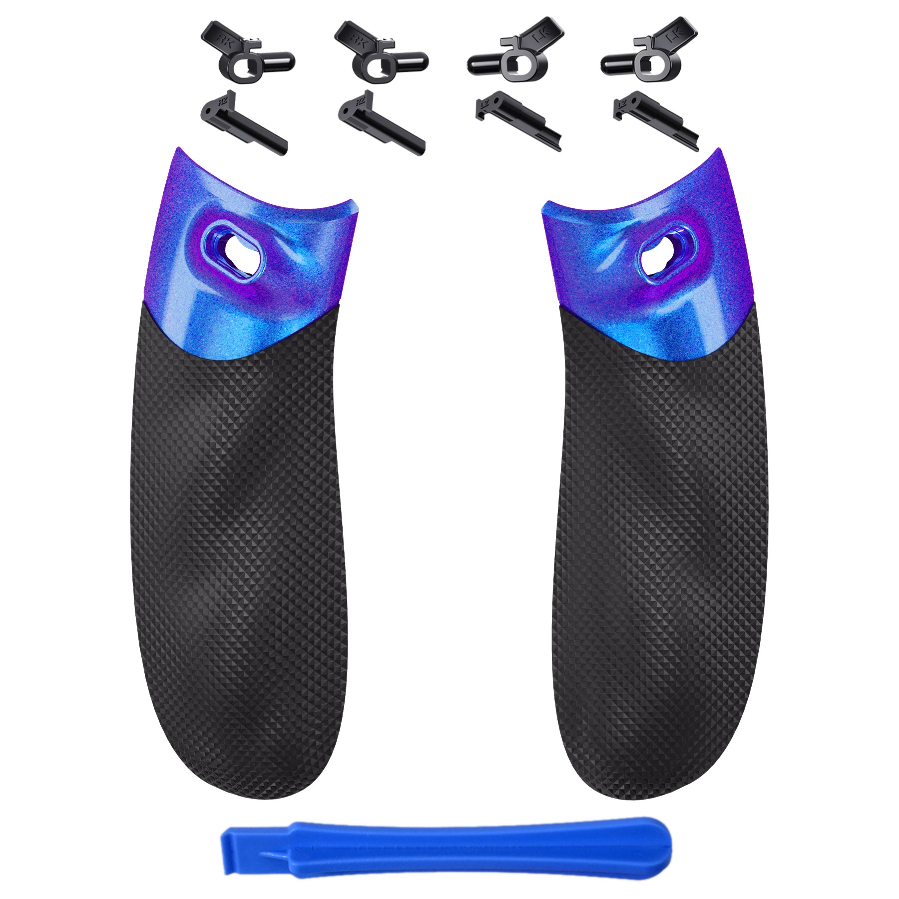 eXtremeRate Retail FLEXOR Rubberized Side Rails Grips Trigger Stop Kit for Xbox Series X/S Controller, Ergonomic Trigger Stopper Handle Grips for Xbox Core Controller – Diamond Textured Chameleon Purple Blue - PX3Q3002