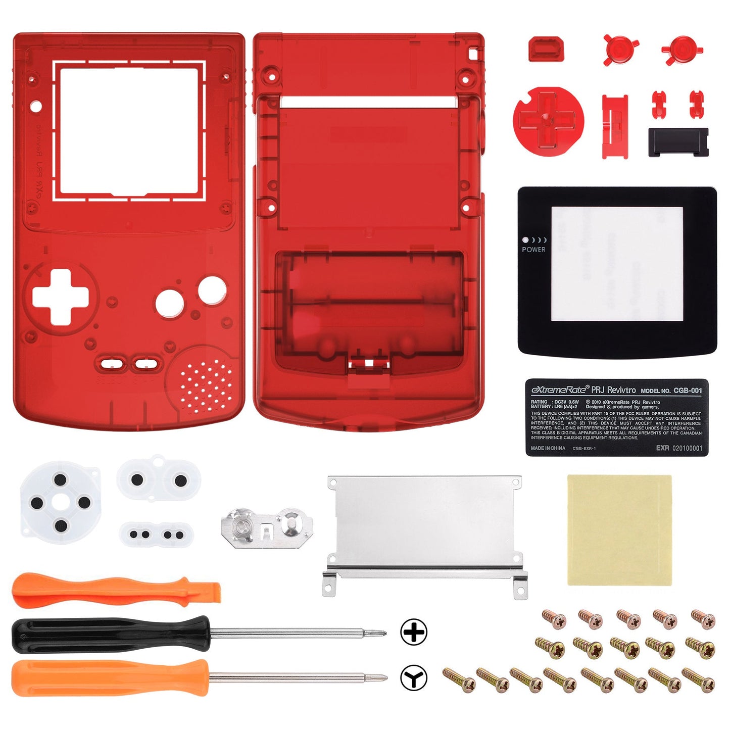 eXtremeRate Retail IPS Ready Upgraded eXtremeRate Transparent Clear Red Replacement Shell Full Housing Cover & Buttons for Gameboy Color - Fit for GBC OSD IPS & Regular IPS & Standard LCD - Console & IPS Screen NOT Included - QCBM5002