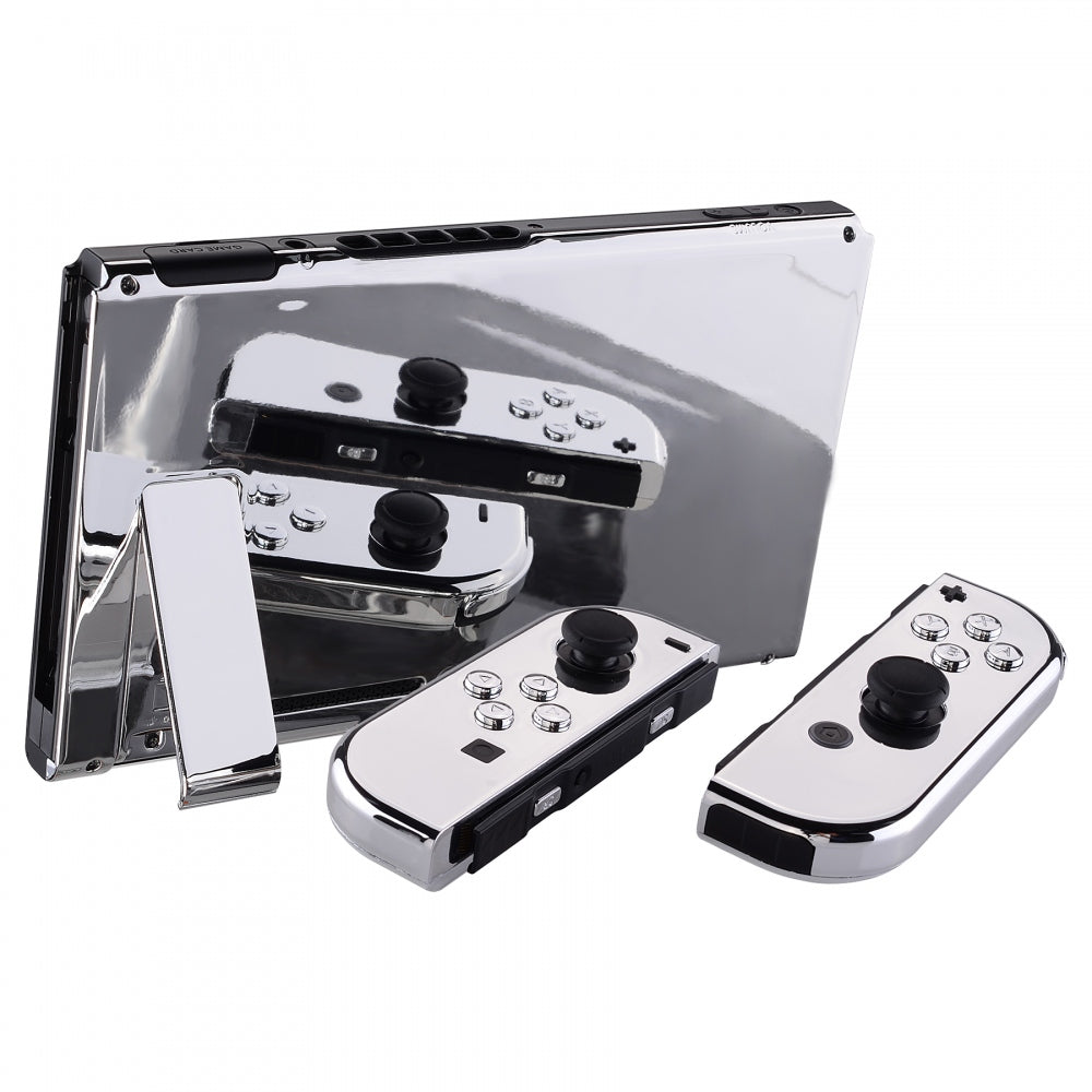 eXtremeRate Retail Chrome Silver Handheld Console Back Plate, Joycon Handheld Controller Housing Shell With Full Set Buttons DIY Replacement Part for Nintendo Switch - QD402