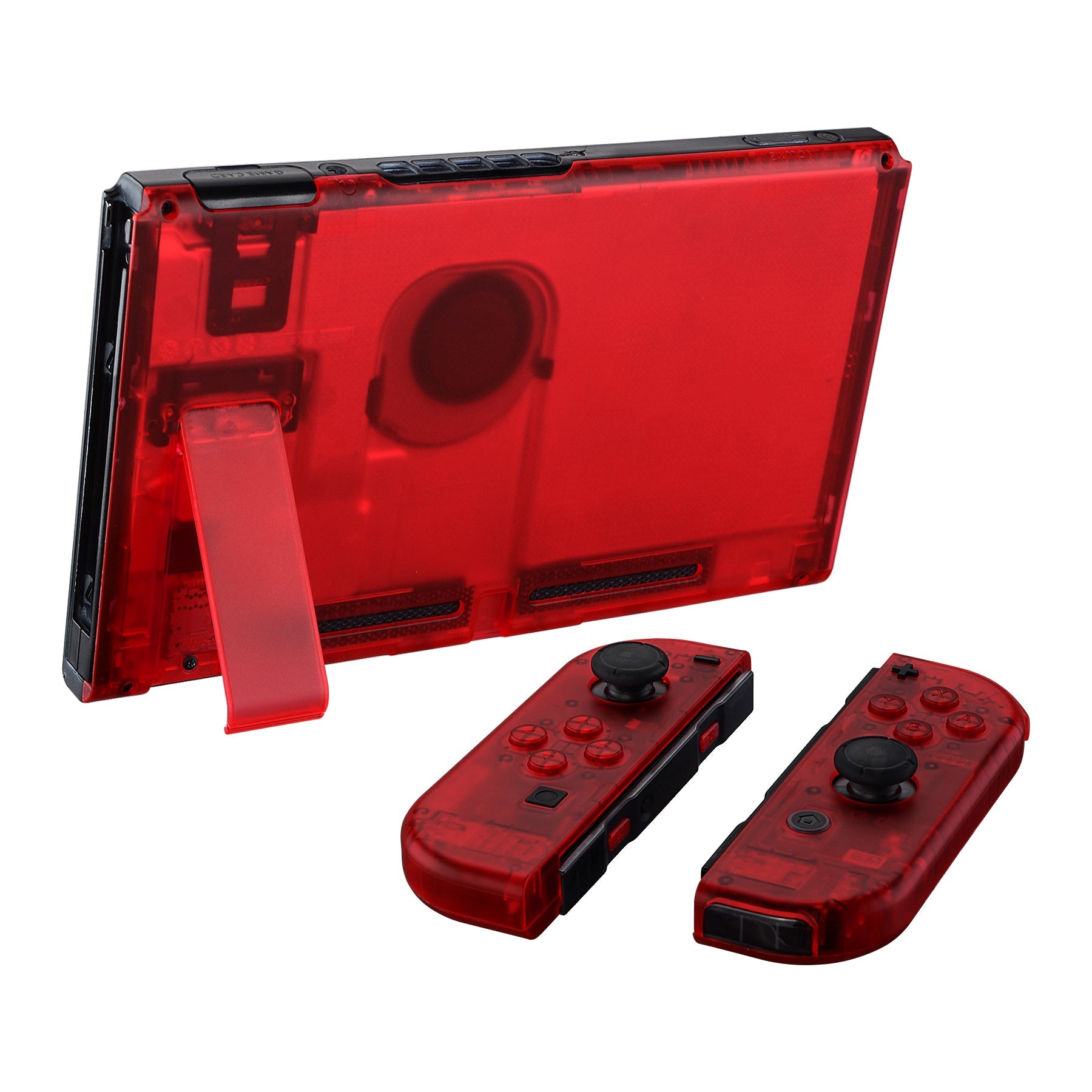 Nintendo Switch コンソール用透明クリアレッドバックプレート、フルセットボタン付き NS Joycon  ハンドヘルドコントローラーハウジング、Nintendo Switch 用 DIY 交換シェル - QM502