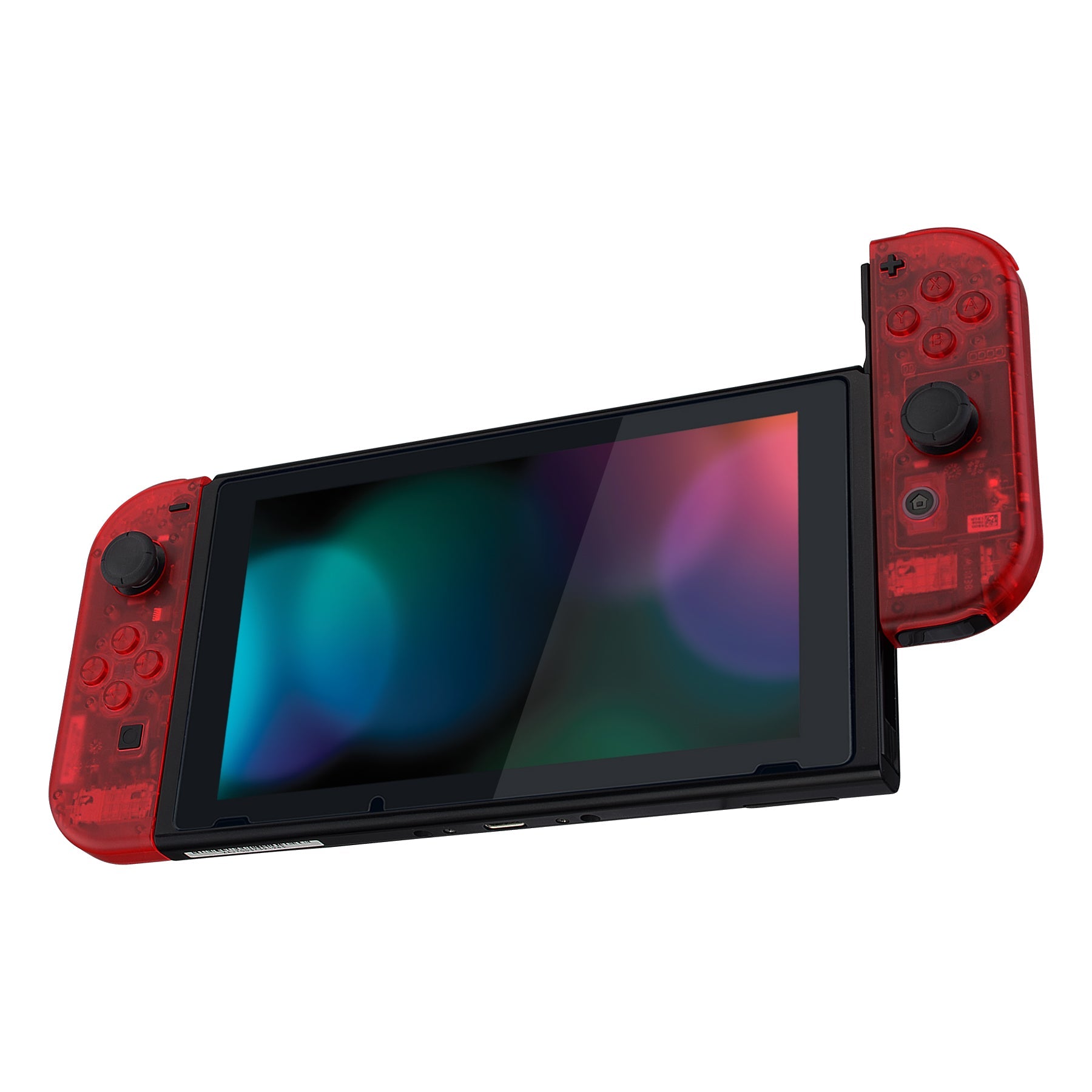 eXtremeRate Retail Transparent Clear Red Back Plate for Nintendo Switch Console, NS Joycon Handheld Controller Housing with Full Set Buttons, DIY Replacement Shell for Nintendo Switch - QM502