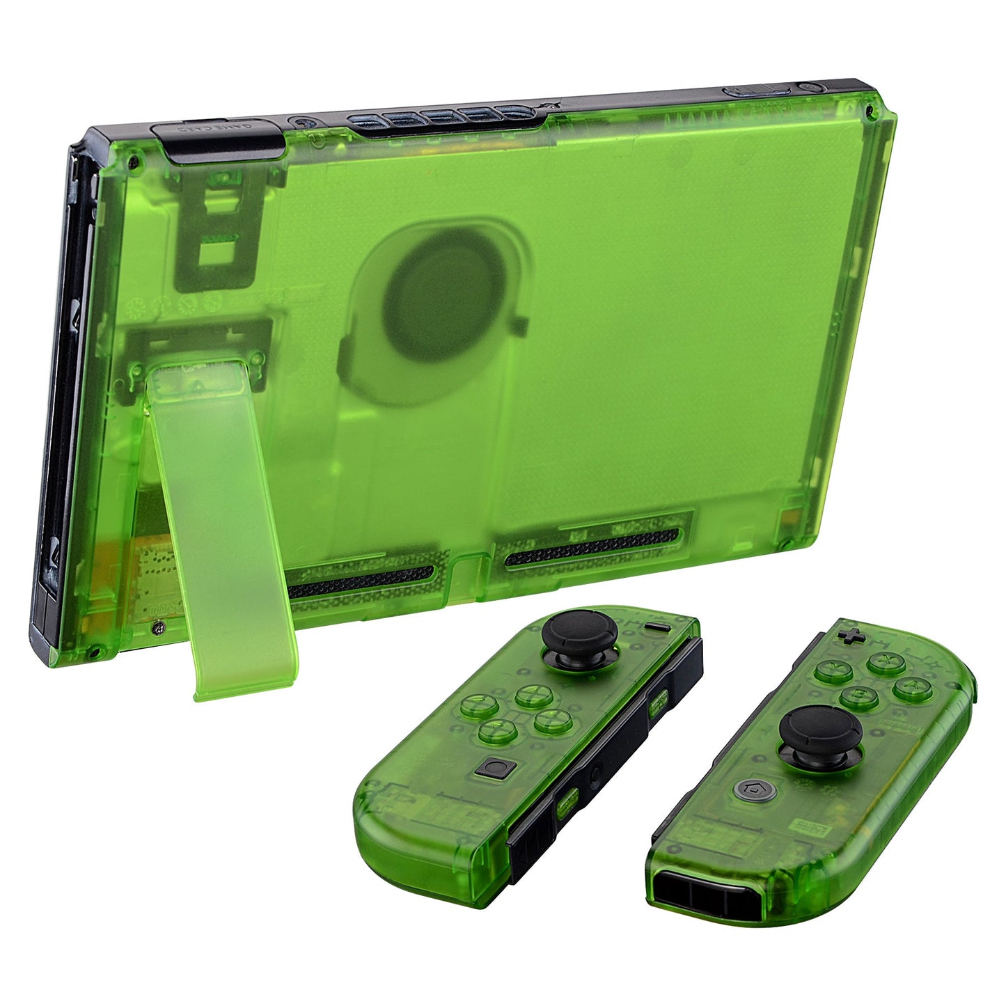 eXtremeRate Retail Transparent Clear Green Back Plate for Nintendo Switch Console, NS Joycon Handheld Controller Housing with Full Set Buttons, DIY Replacement Shell for Nintendo Switch - QM503