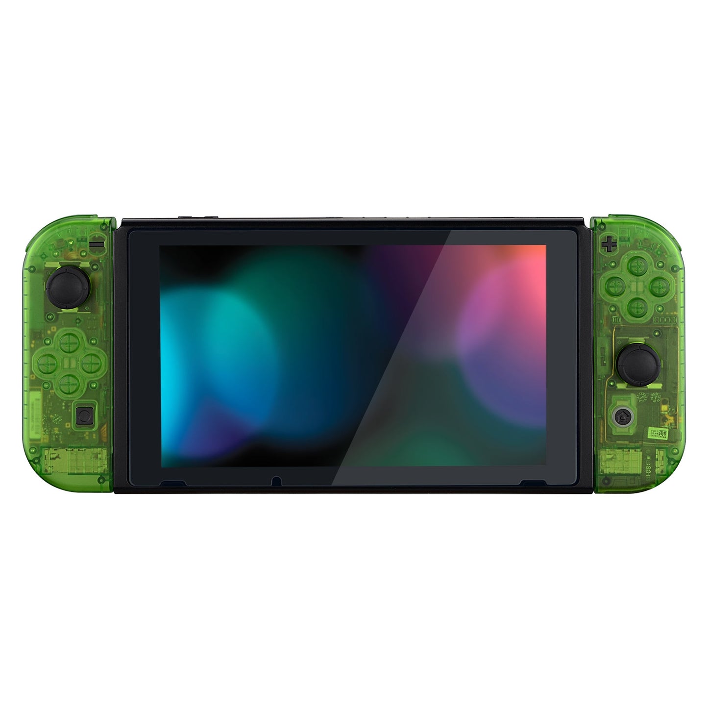 eXtremeRate Retail Transparent Clear Green Back Plate for Nintendo Switch Console, NS Joycon Handheld Controller Housing with Full Set Buttons, DIY Replacement Shell for Nintendo Switch - QM503
