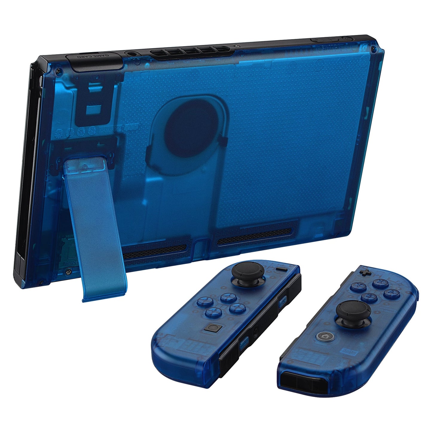 eXtremeRate Retail Transparent Clear Blue Back Plate for Nintendo Switch Console, NS Joycon Handheld Controller Housing with Full Set Buttons, DIY Replacement Shell for Nintendo Switch - QM504