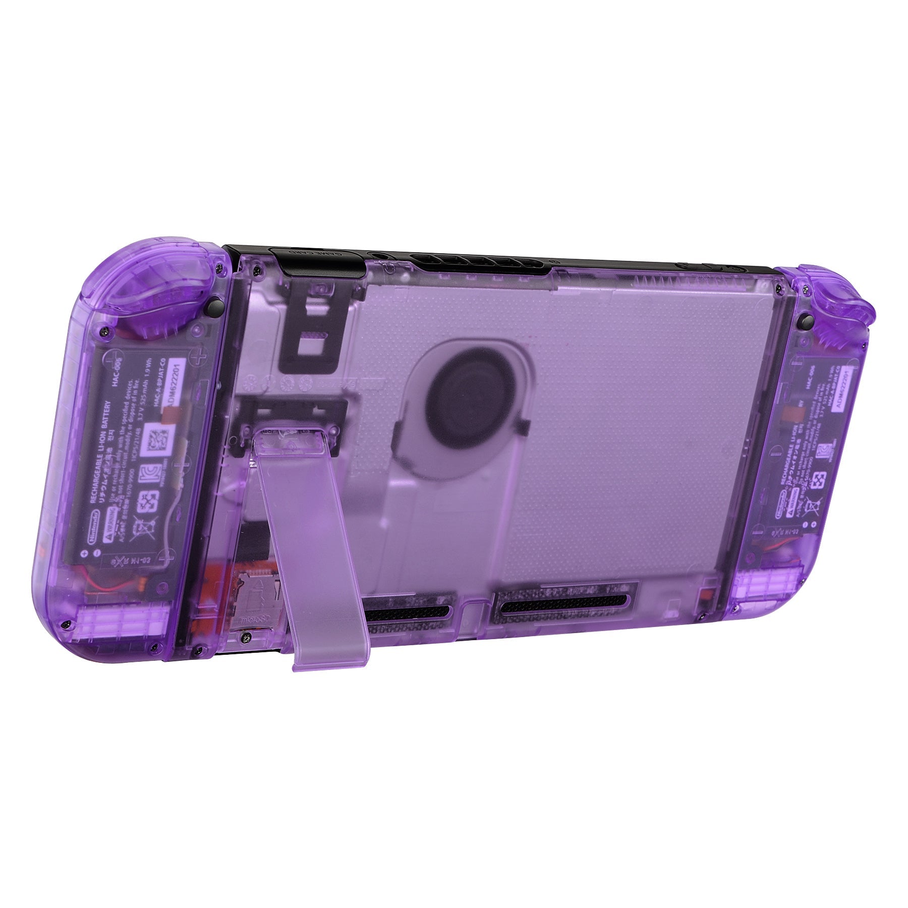eXtremeRate Retail Clear Atomic Purple Back Plate for Nintendo Switch Console, NS Joycon Handheld Controller Housing with Full Set Buttons, DIY Replacement Shell for Nintendo Switch - QM505