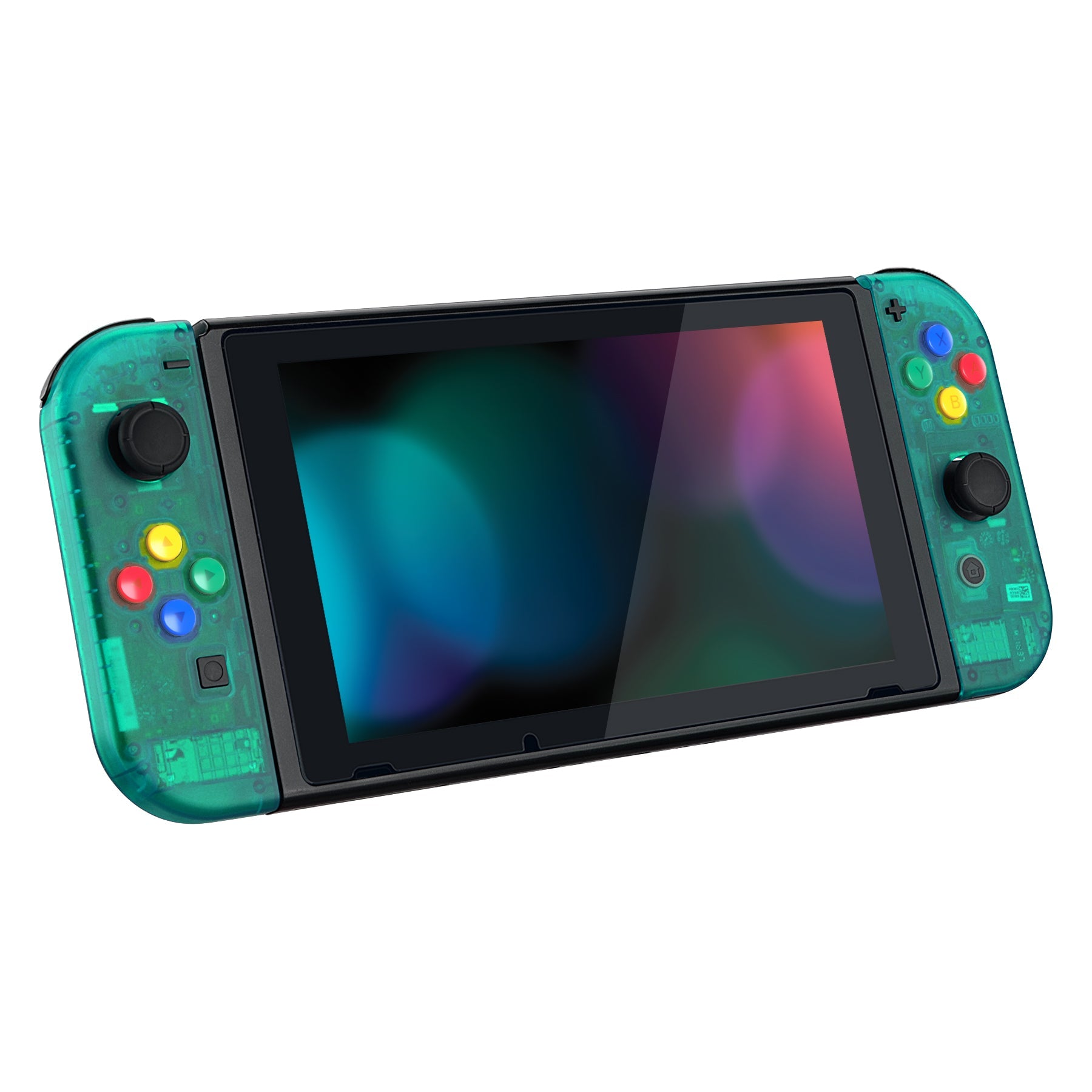 eXtremeRate Retail Back Plate for Nintendo Switch Console, NS Joycon Handheld Controller Housing with Colorful Buttons, DIY Replacement Shell for Nintendo Switch - Emerald Green - QM508