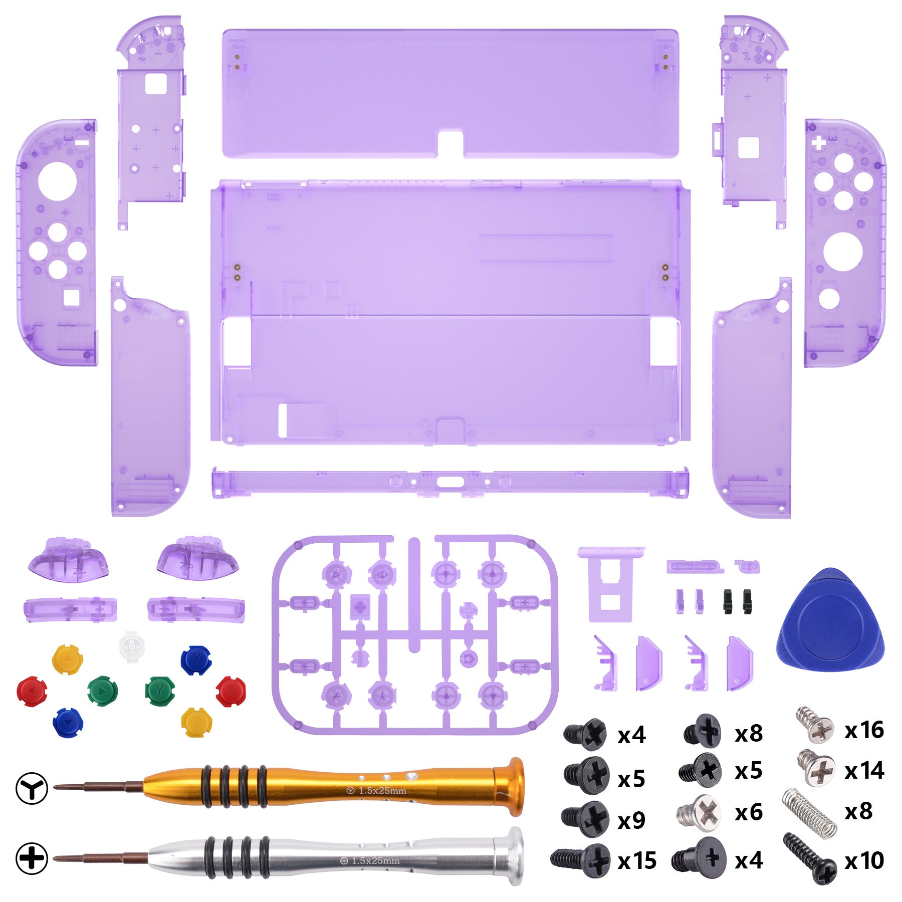 eXtremeRate Retail Clear Atomic Purple Custom Full Set Shell for Nintendo Switch OLED, DIY Replacement Console Back Plate & Kickstand, NS Joycon Handheld Controller Housing with Colorful Buttons for Nintendo Switch OLED - QNSOM5002