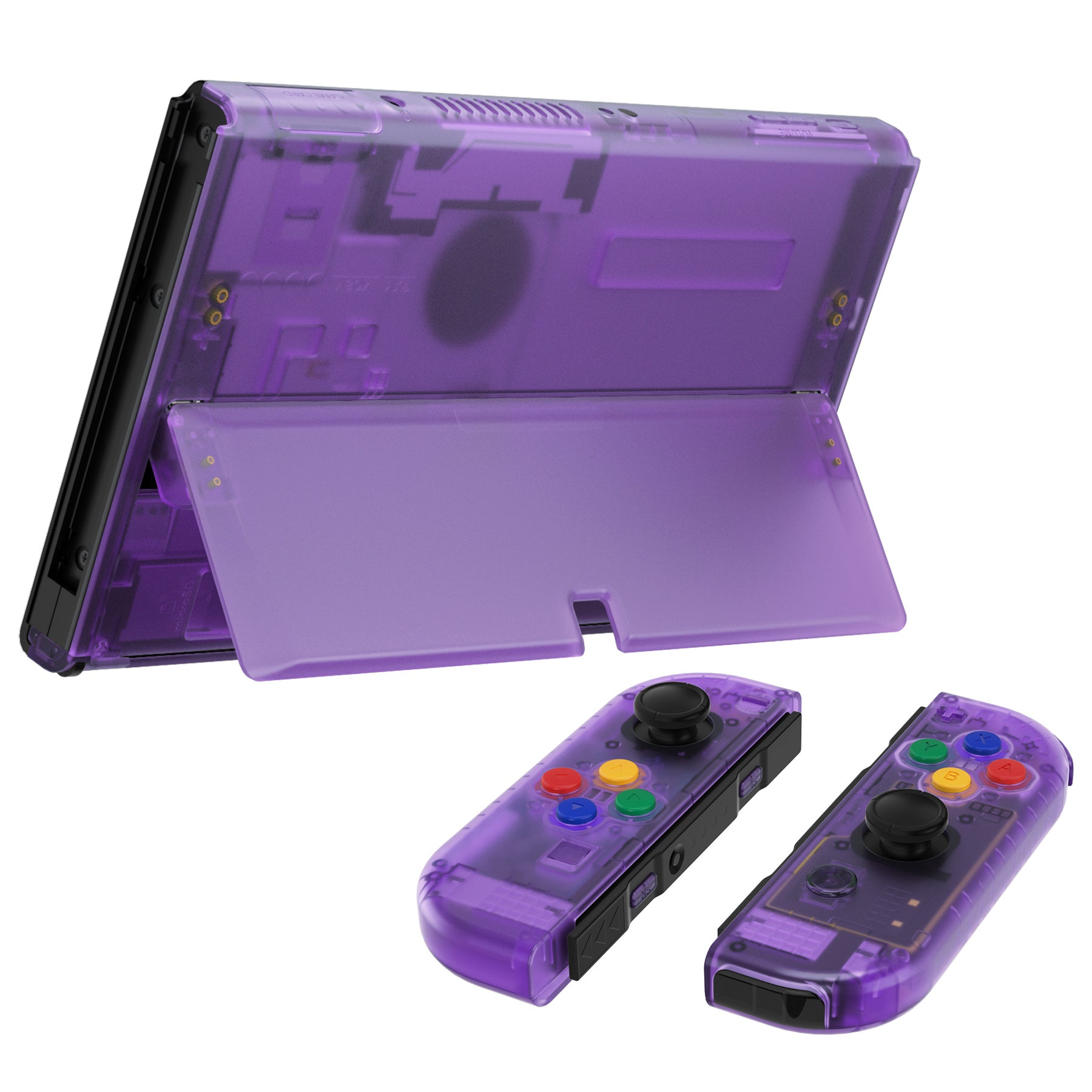 eXtremeRate Clear Atomic Purple Custom Full Set Shell for Nintendo Switch  OLED, DIY Replacement Console Back Plate, NS Joycon Handheld Controller