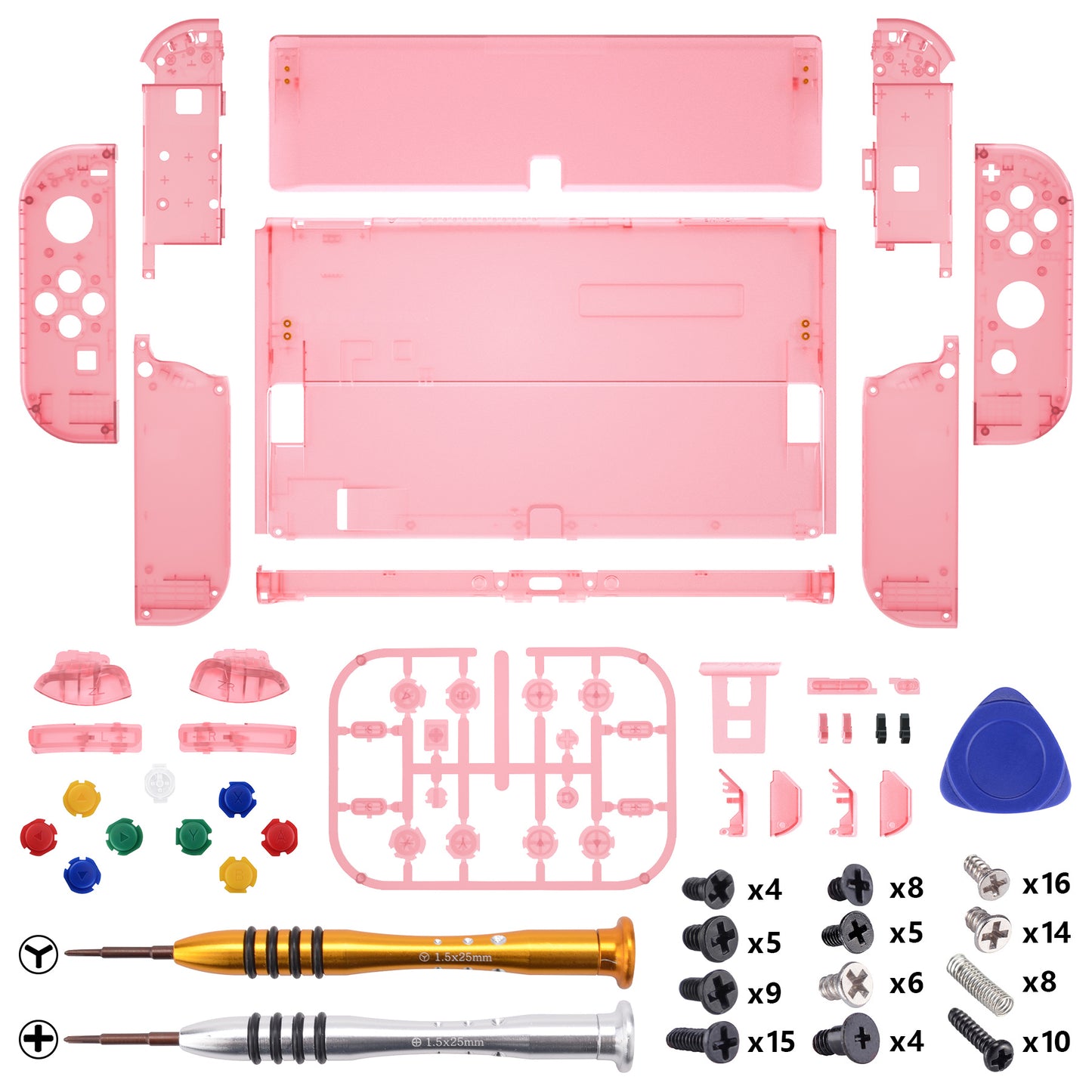 eXtremeRate Retail Cherry Pink Custom Full Set Shell for Nintendo Switch OLED, DIY Replacement Console Back Plate & Kickstand, NS Joycon Handheld Controller Housing with Colorful Buttons for Nintendo Switch OLED - QNSOM5004