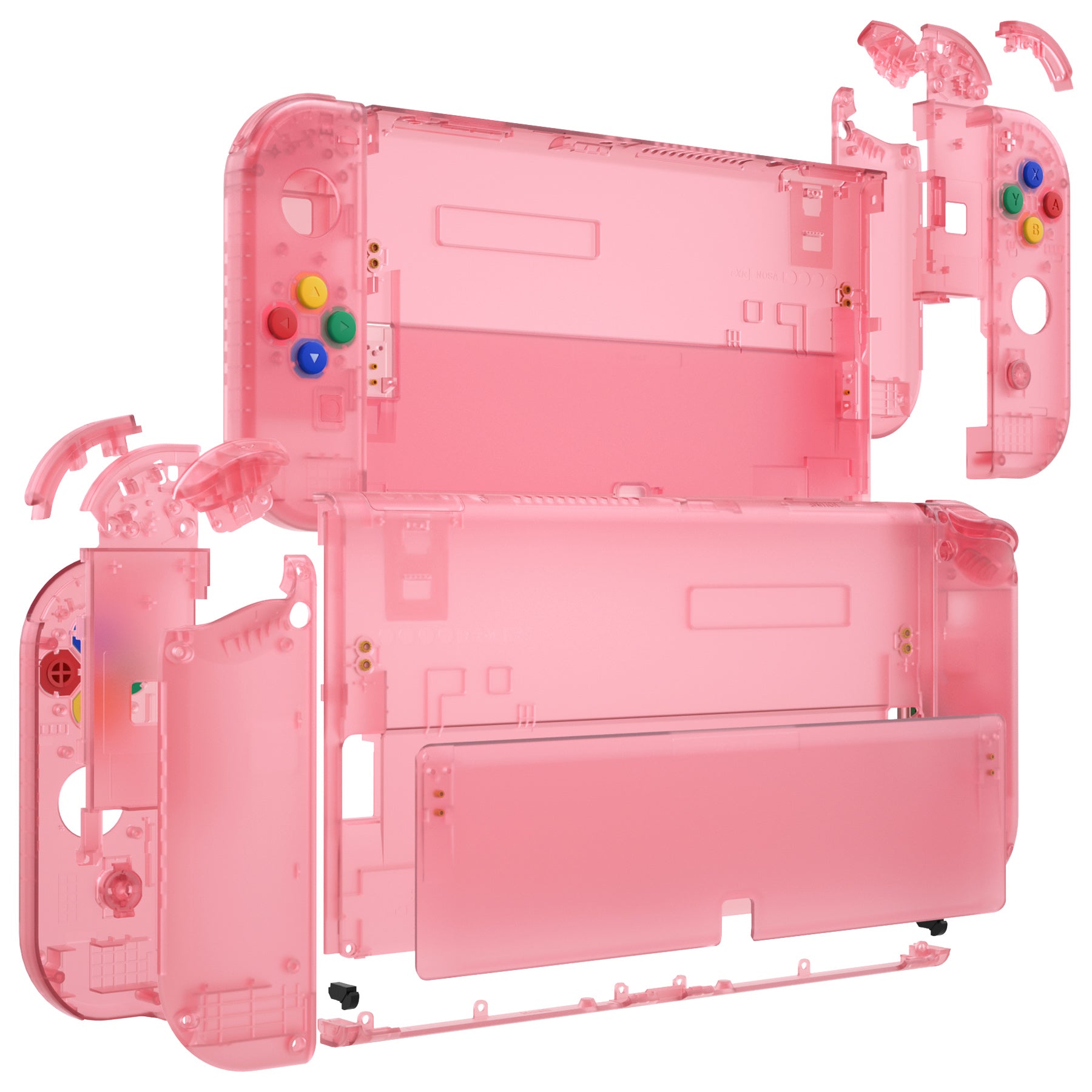 eXtremeRate Retail Cherry Pink Custom Full Set Shell for Nintendo Switch OLED, DIY Replacement Console Back Plate & Kickstand, NS Joycon Handheld Controller Housing with Colorful Buttons for Nintendo Switch OLED - QNSOM5004